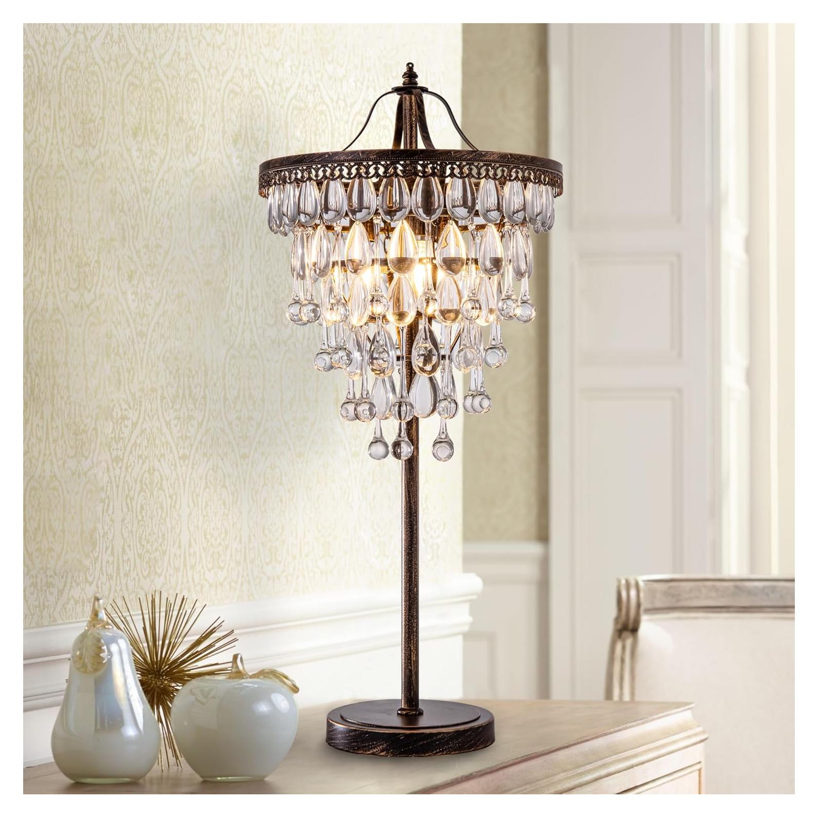 Lámpara de Mesa de Cristal Tochic 3 Luces Regulable 72 cm