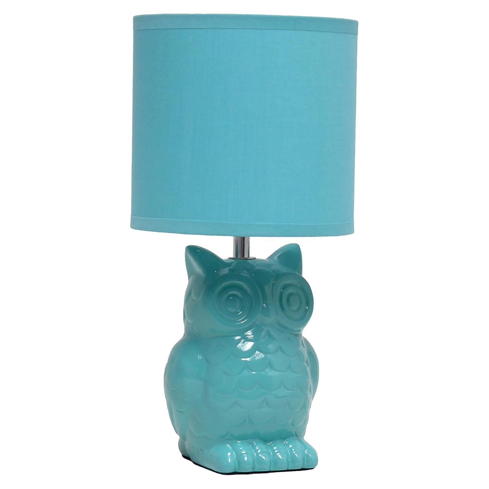 Lámpara de Mesa Cerámica Búho 12.8" Azul Tiffany Diseños Simples