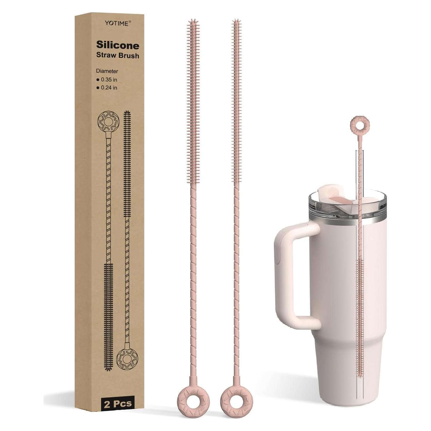 Cepillo Limpiador de Pajitas de Silicona YOTIME - 2 Pcs Rosa