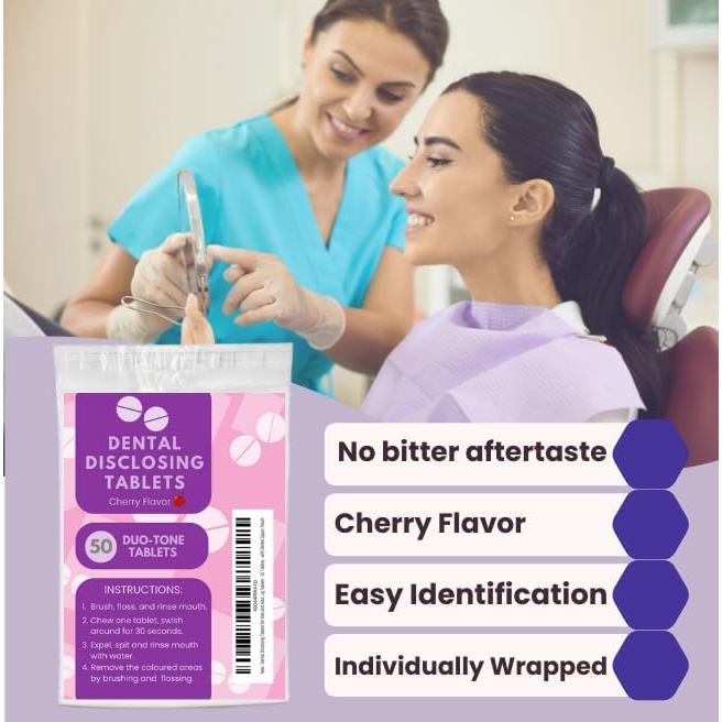 Tabletas Dentales Reveladoras Genéricas 50 Unidades Sabor Cereza