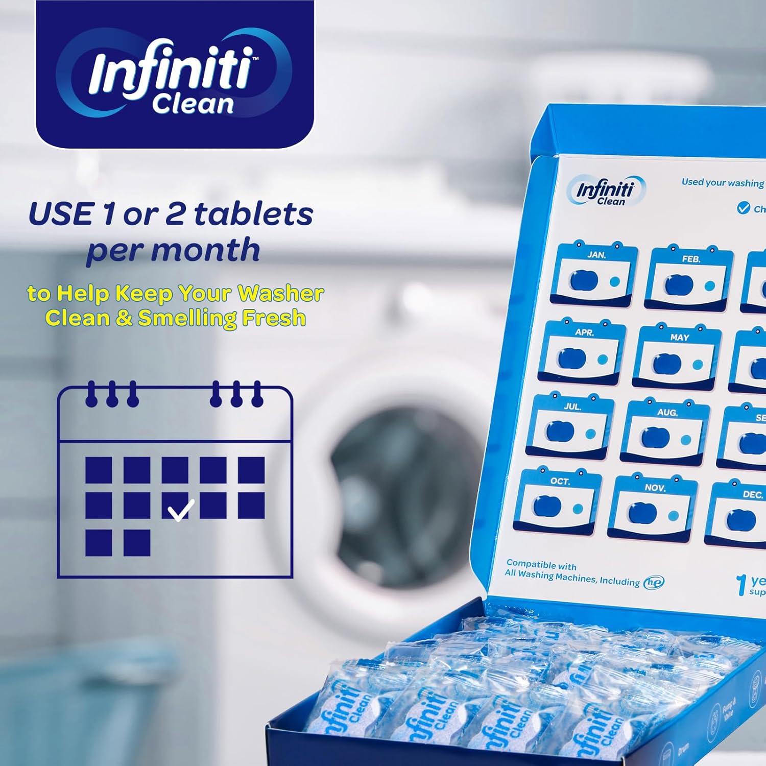 Tabletas Limpiadoras de Lavadora Infiniti Clean 24 Pzas 478g