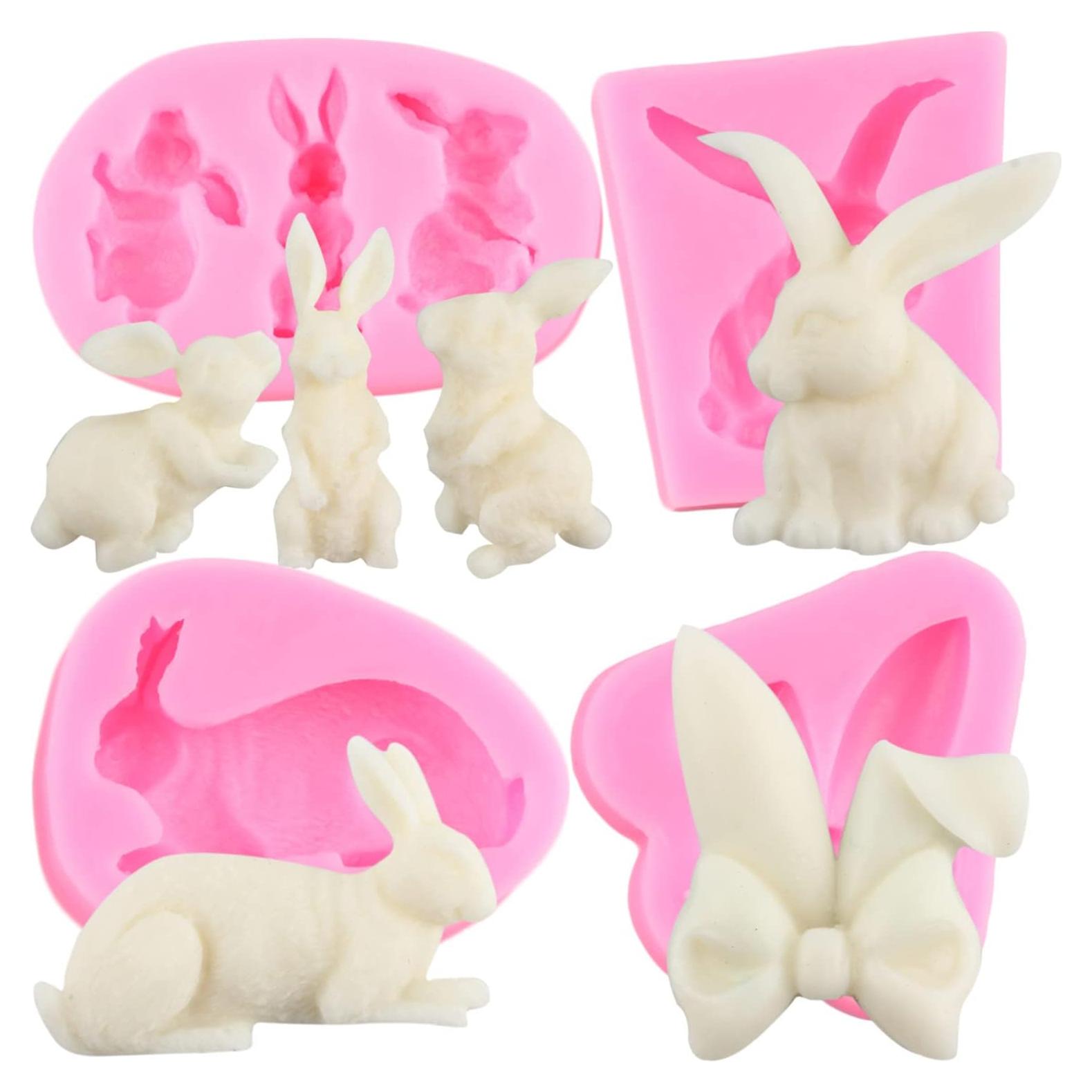 Molde de Fondant de Conejo Mujiang Set de 4 Silicona Rosa