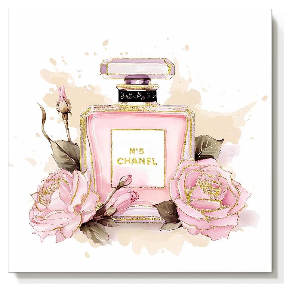 Arte de pared de lienzo Chanel 50.8x50.8 cm floral rosa