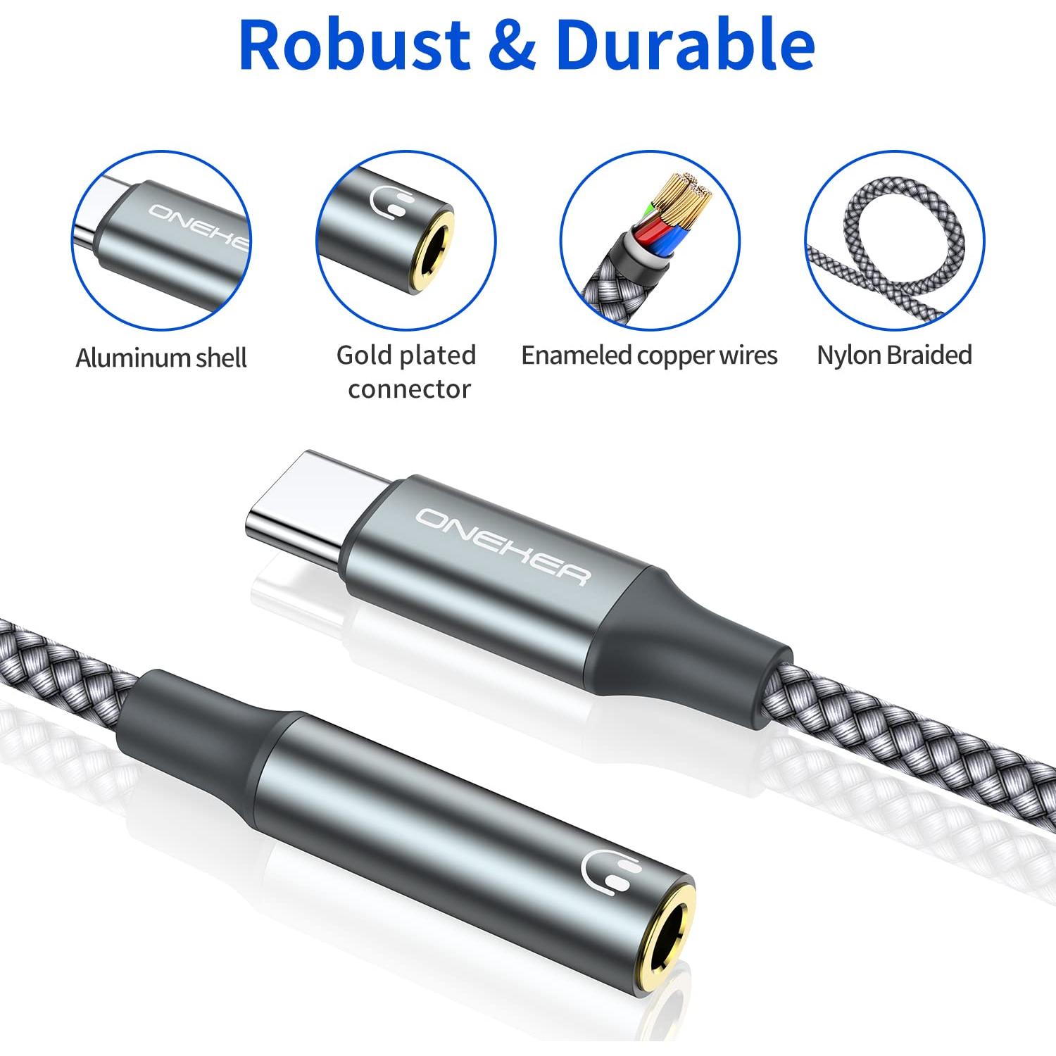 Adaptador USB Tipo C a 3.5mm OneKer - Paquete de 2