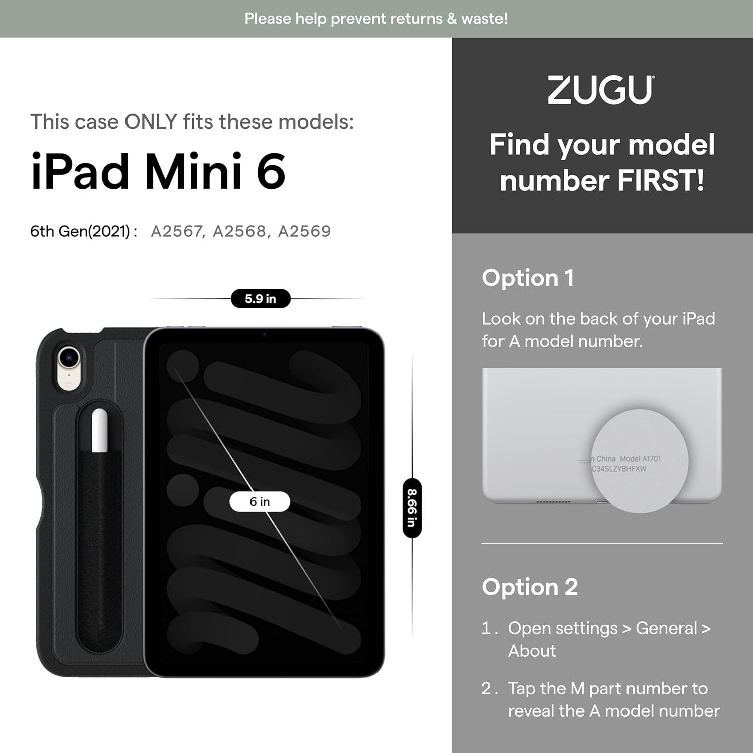 Funda Zugu para iPad Mini 7 y 6, Protección Slim y Soporte