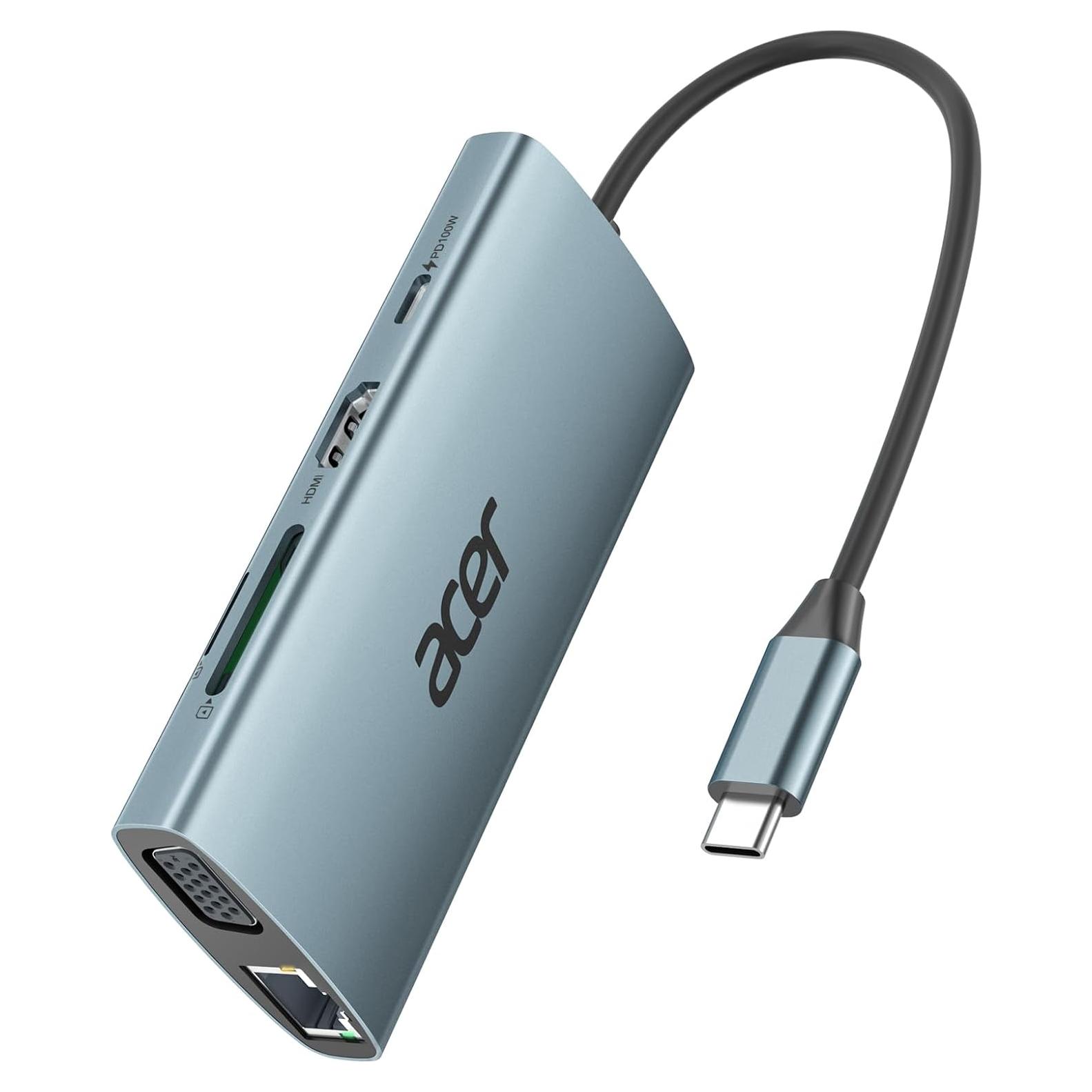 Hub USB C Acer ODK390 9-en-1 HDMI 4K y Ethernet