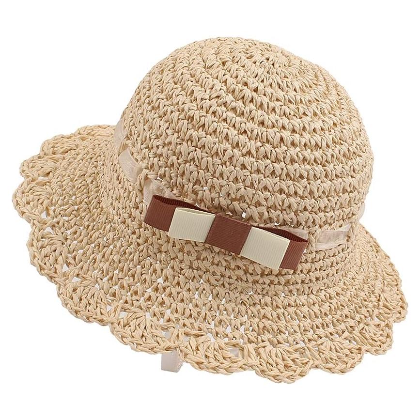 Sombrero de paja para niña bebé con lazo beige 6-12 meses