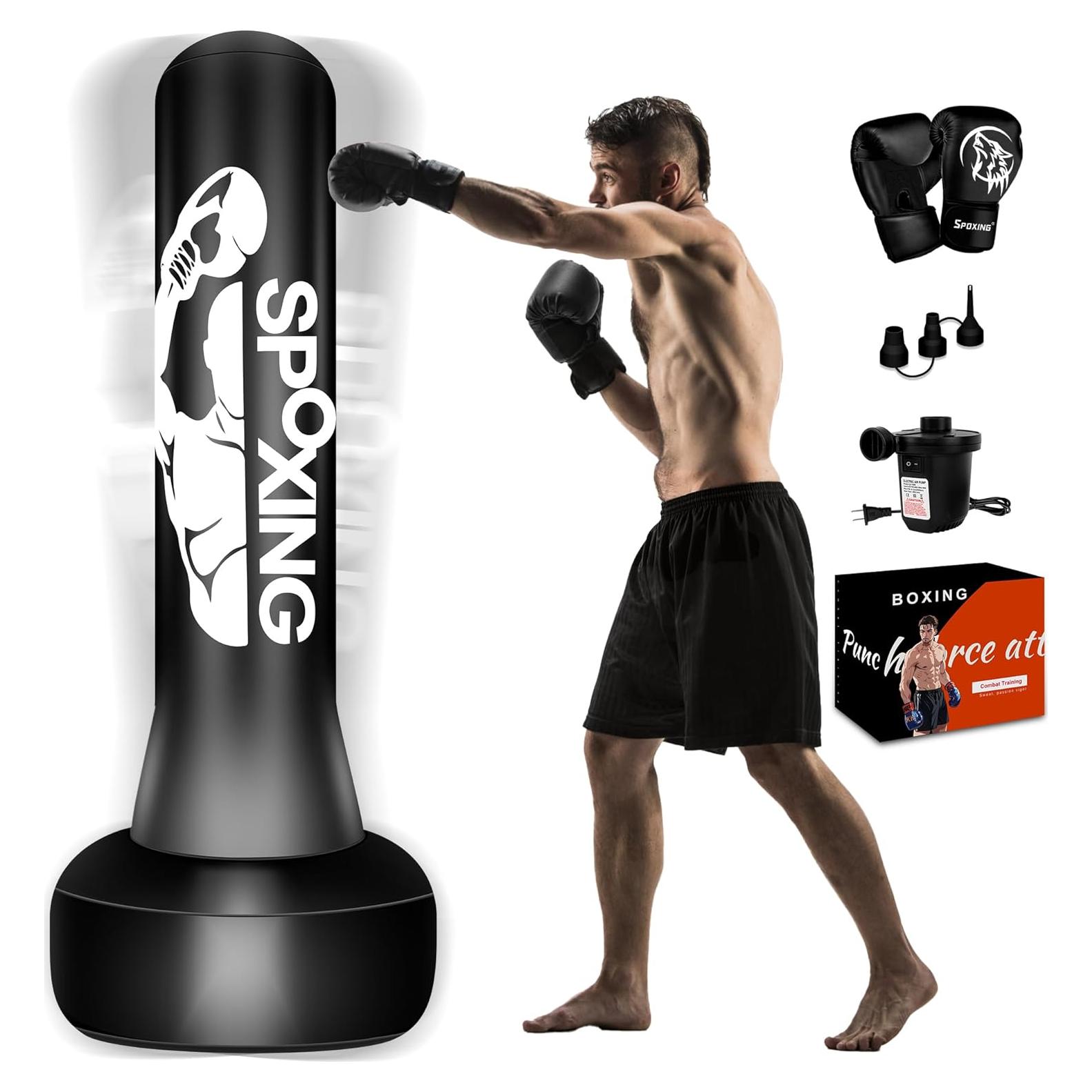 Saco de Boxeo Independiente SPOXING 70 cm con Guantes y Bomba