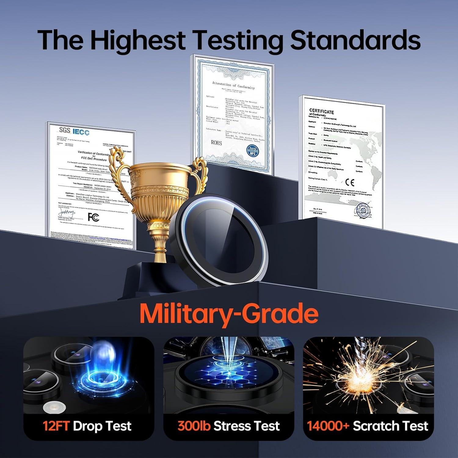 Protector de Lente de Cámara Bstozalle para iPhone 14/15/16/17 Pro Max - 2 Pack, Vidrio Templado 9H+