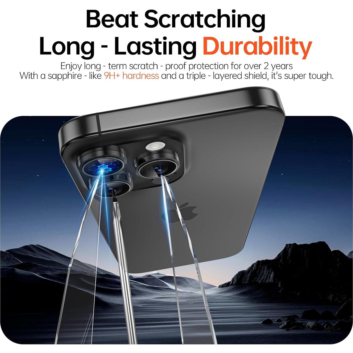 Protector de Lente de Cámara Bstozalle para iPhone 14/15/16/17 Pro Max - 2 Pack, Vidrio Templado 9H+