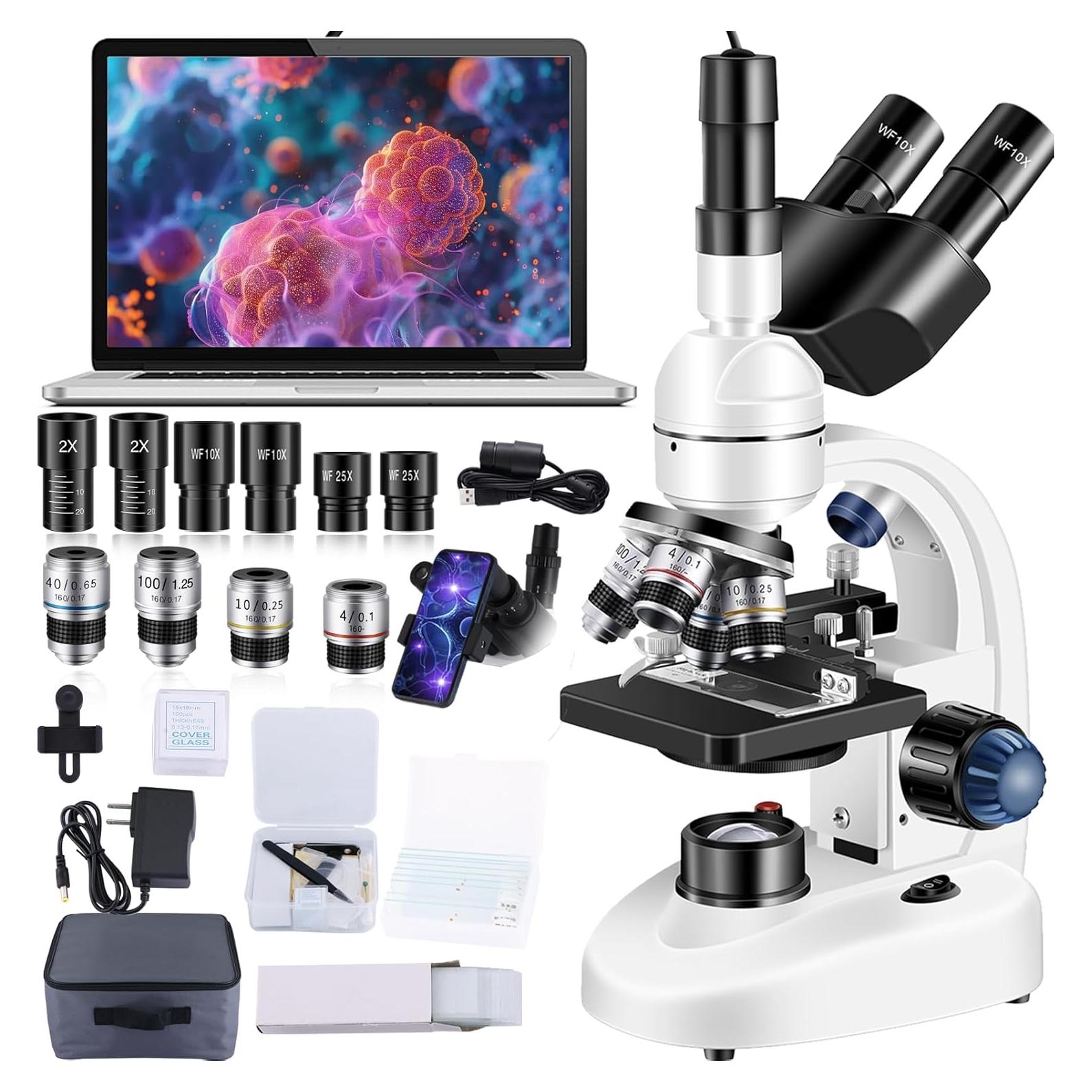 Microscopio Trinocular Woehrsh 40X-5000X LED Oculares WF10x WF25x