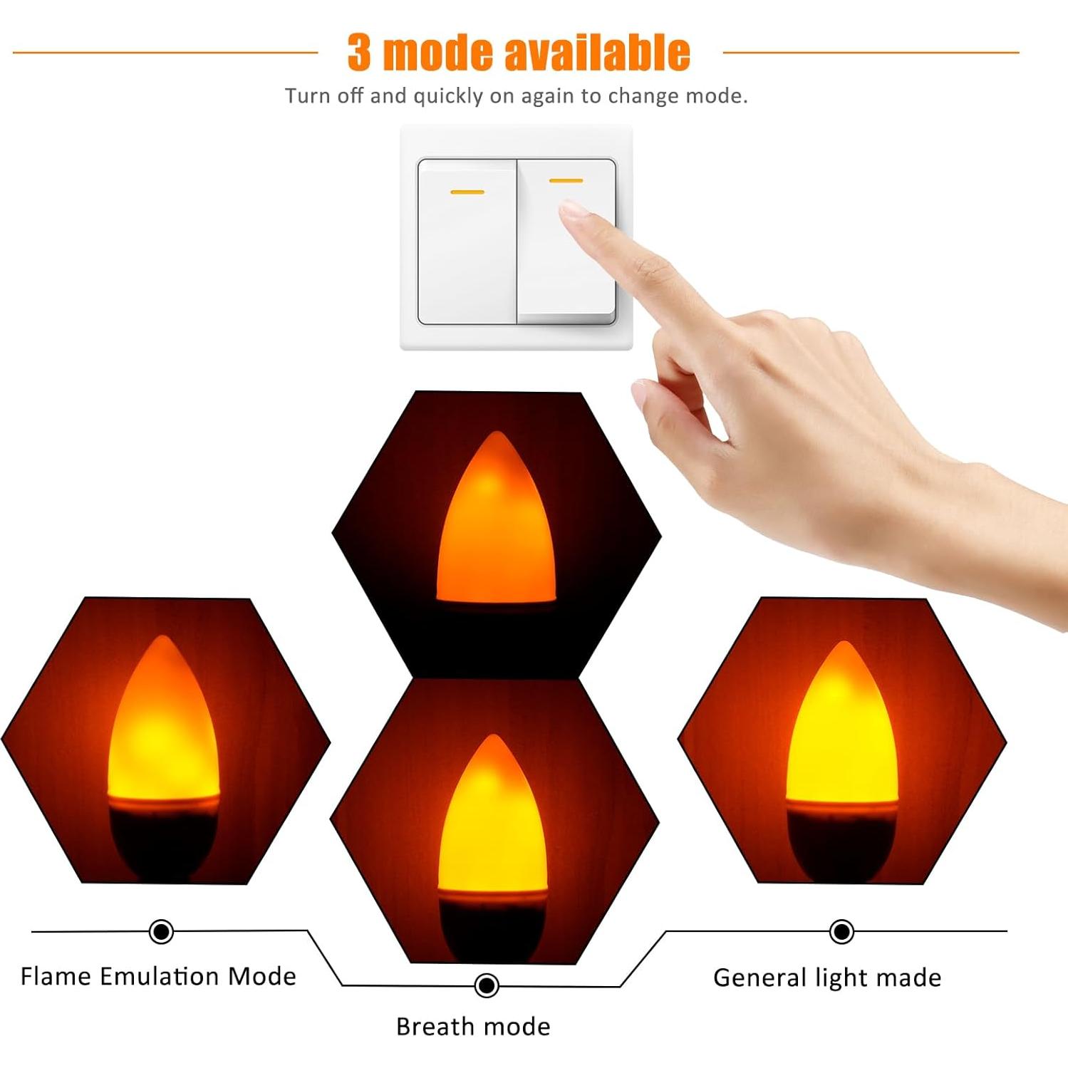 Bombillas LED E12 Bestview Efecto Llama 3 Modos - Paquete de 6