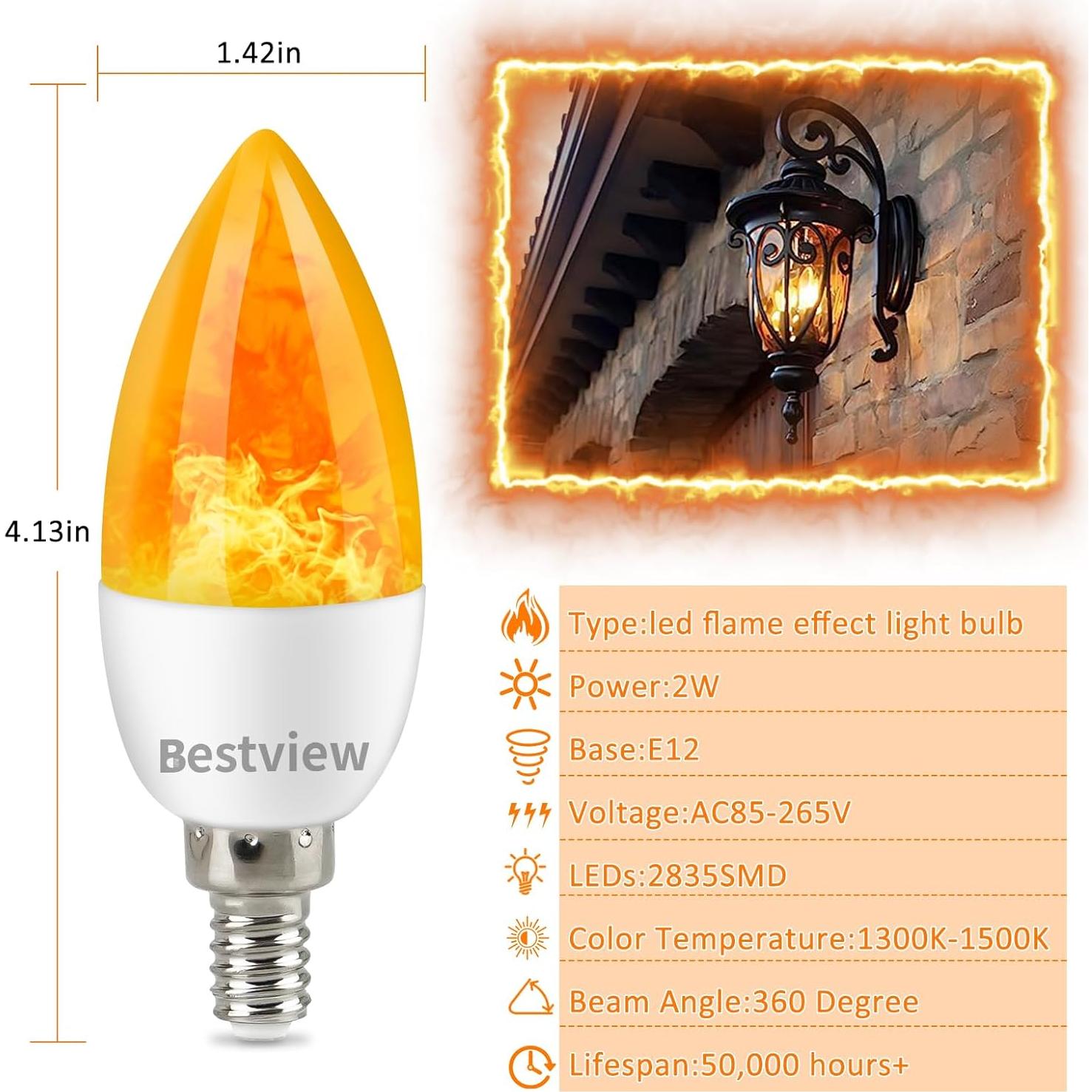 Bombillas LED E12 Bestview Efecto Llama 3 Modos - Paquete de 6