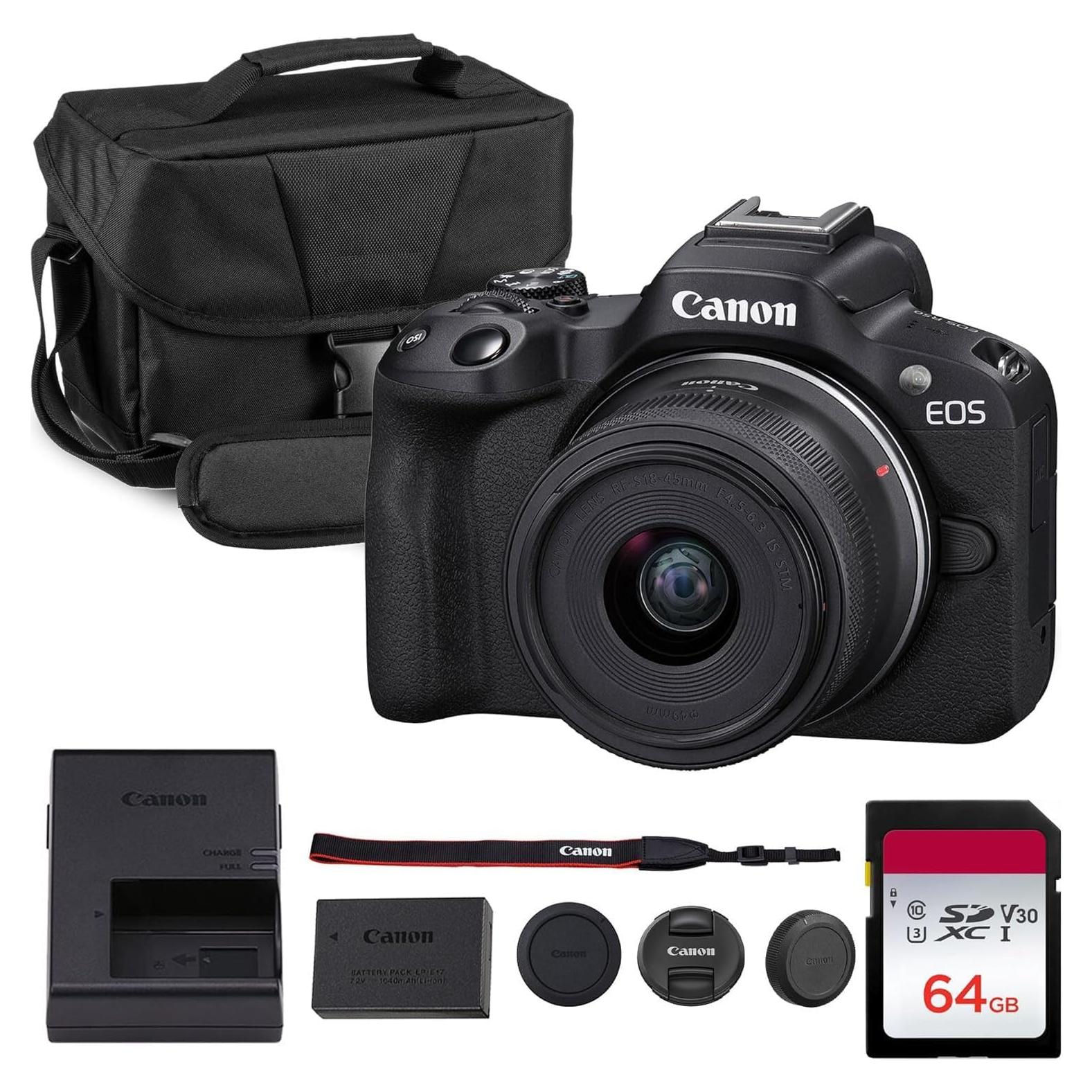 Cámara Sin Espejo Canon EOS R50 con Lente 18-45mm y Video 4K