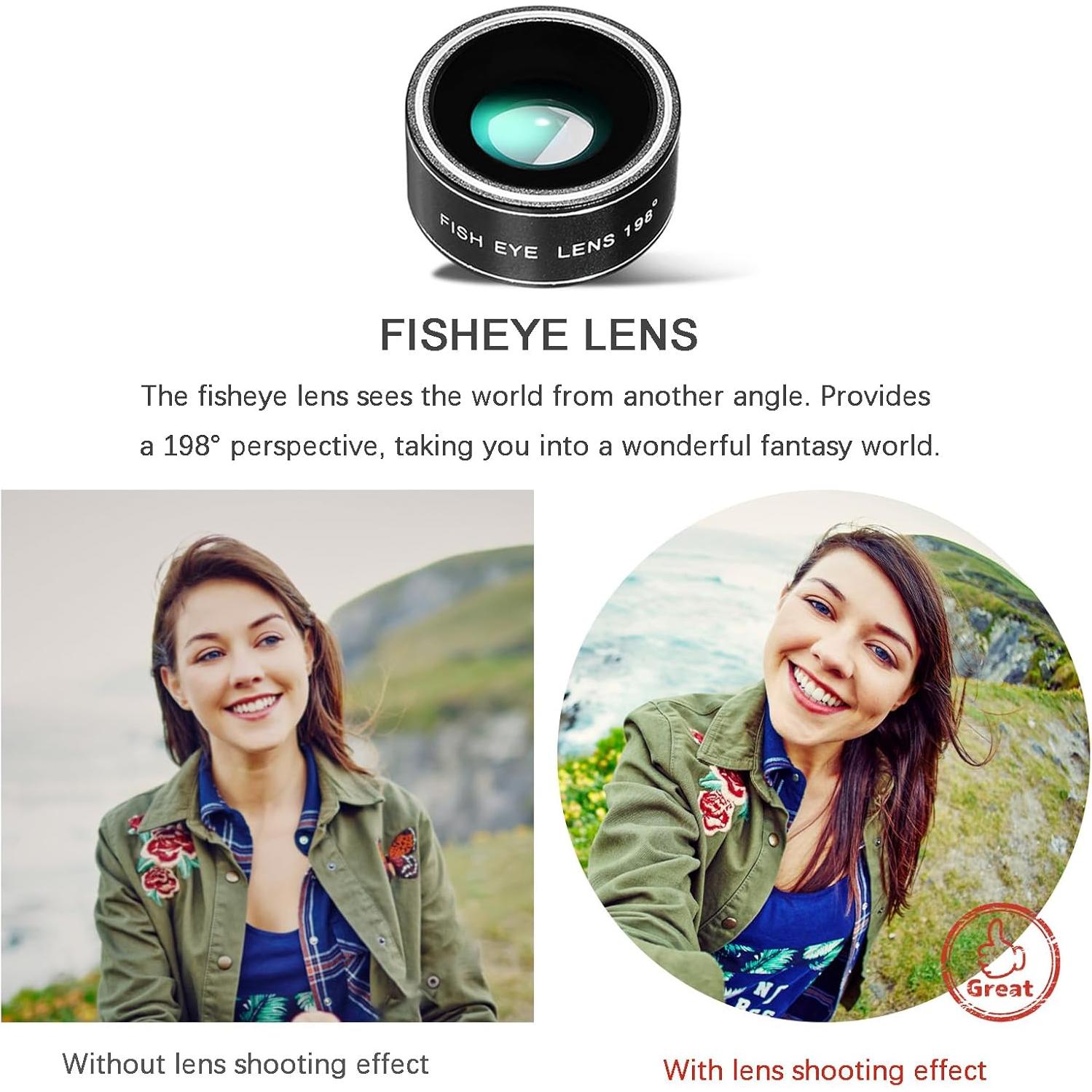 Kit de Lentes de Cámara 4 en 1 BNIFI para Smartphone - Telefoto 28X, Ojo de Pez 198°, Macro 20X, Gran Angular 0.6X