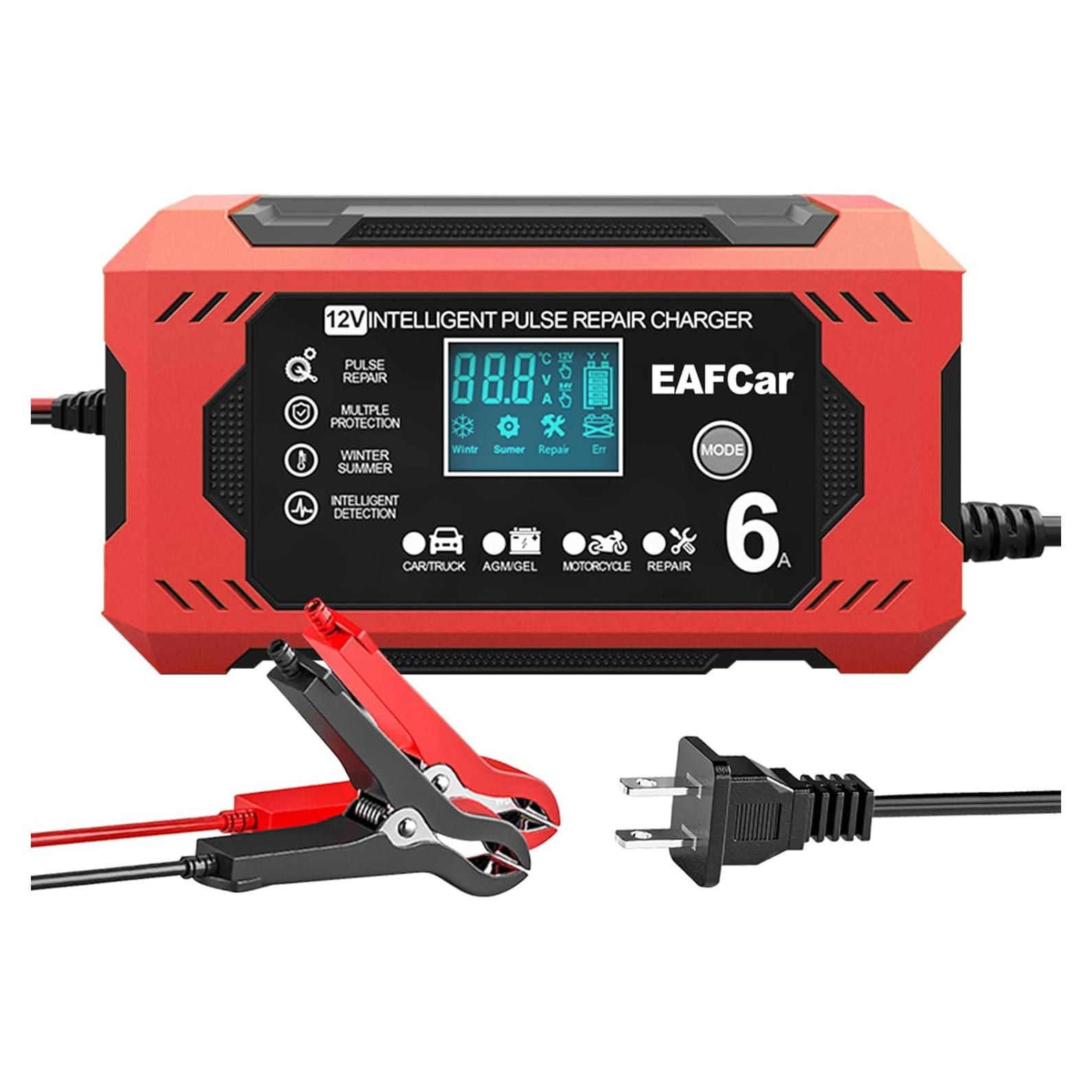 Cargador de Batería 12V EAFCar 6A Automático con LCD
