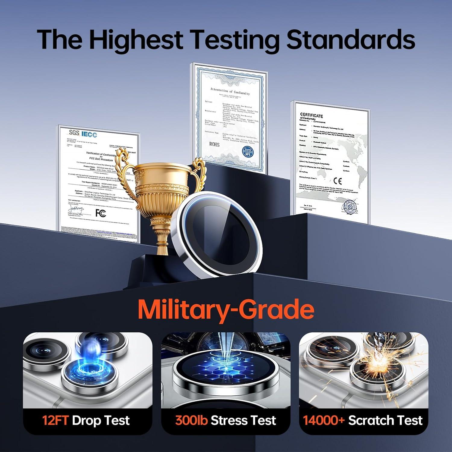 Protector de Lente de Cámara Bstozalle 2 Pack para iPhone 14/15/16/17 Pro Max - Vidrio Templado Grado Militar