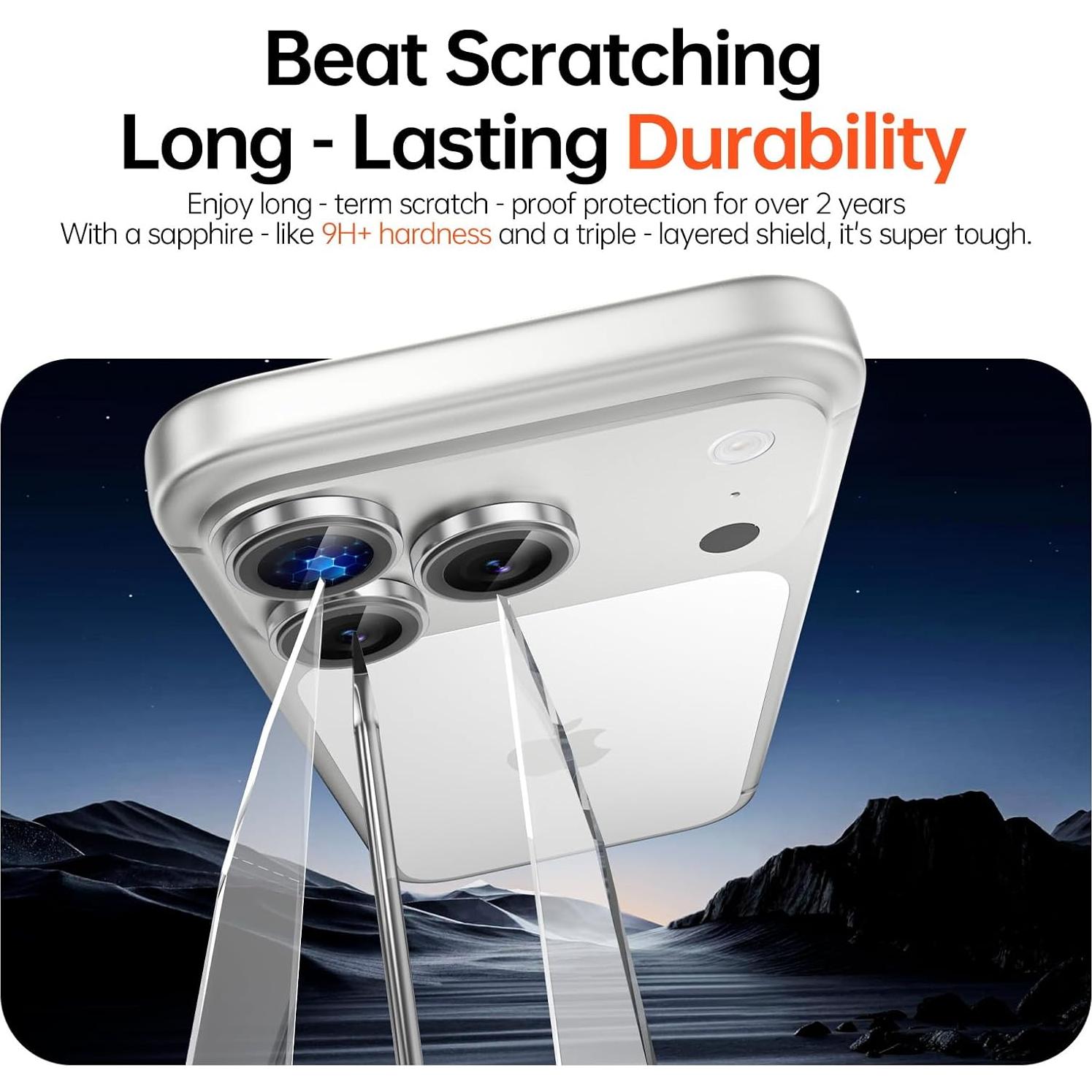 Protector de Lente de Cámara Bstozalle 2 Pack para iPhone 14/15/16/17 Pro Max - Vidrio Templado Grado Militar