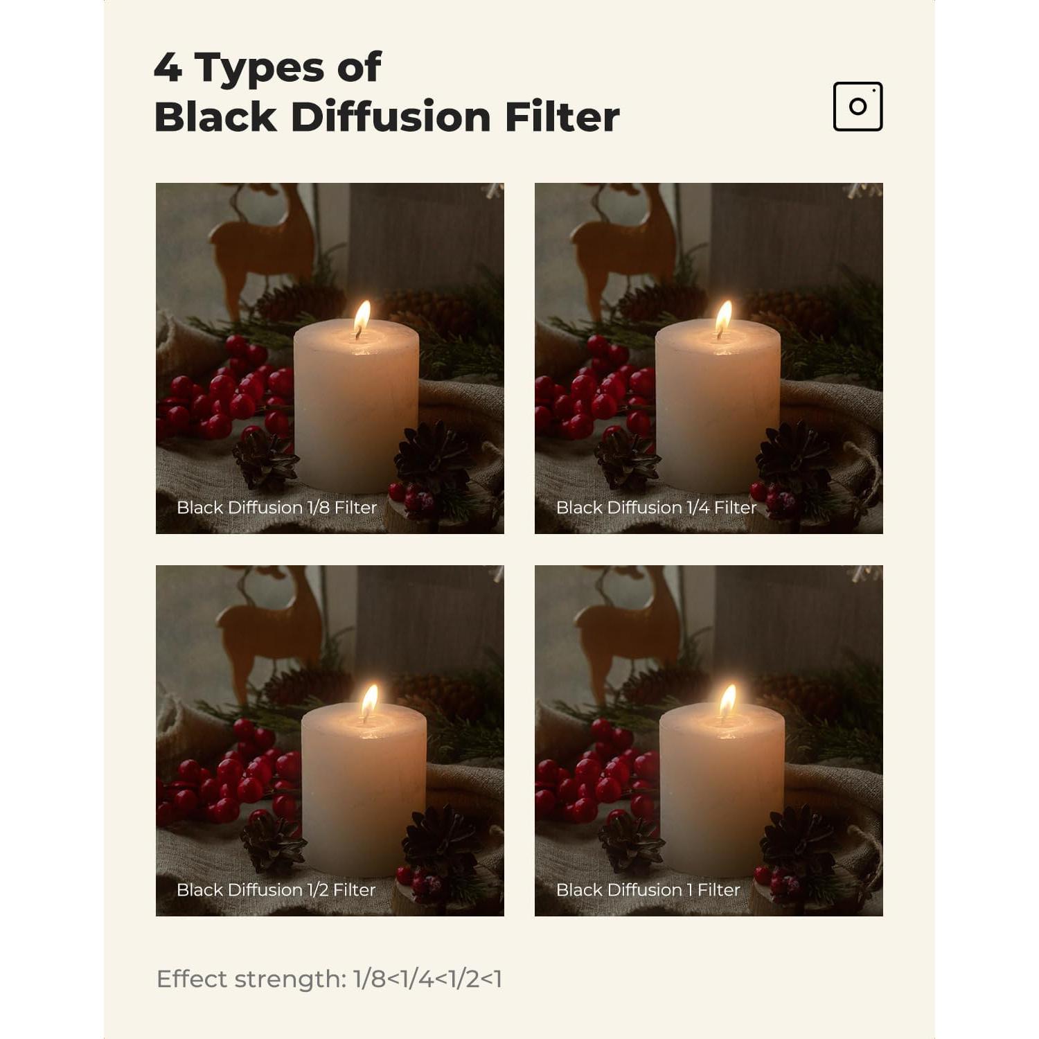 Filtro de Difusión Negra 1/4 K&F Concept 49mm Efecto Cinemático