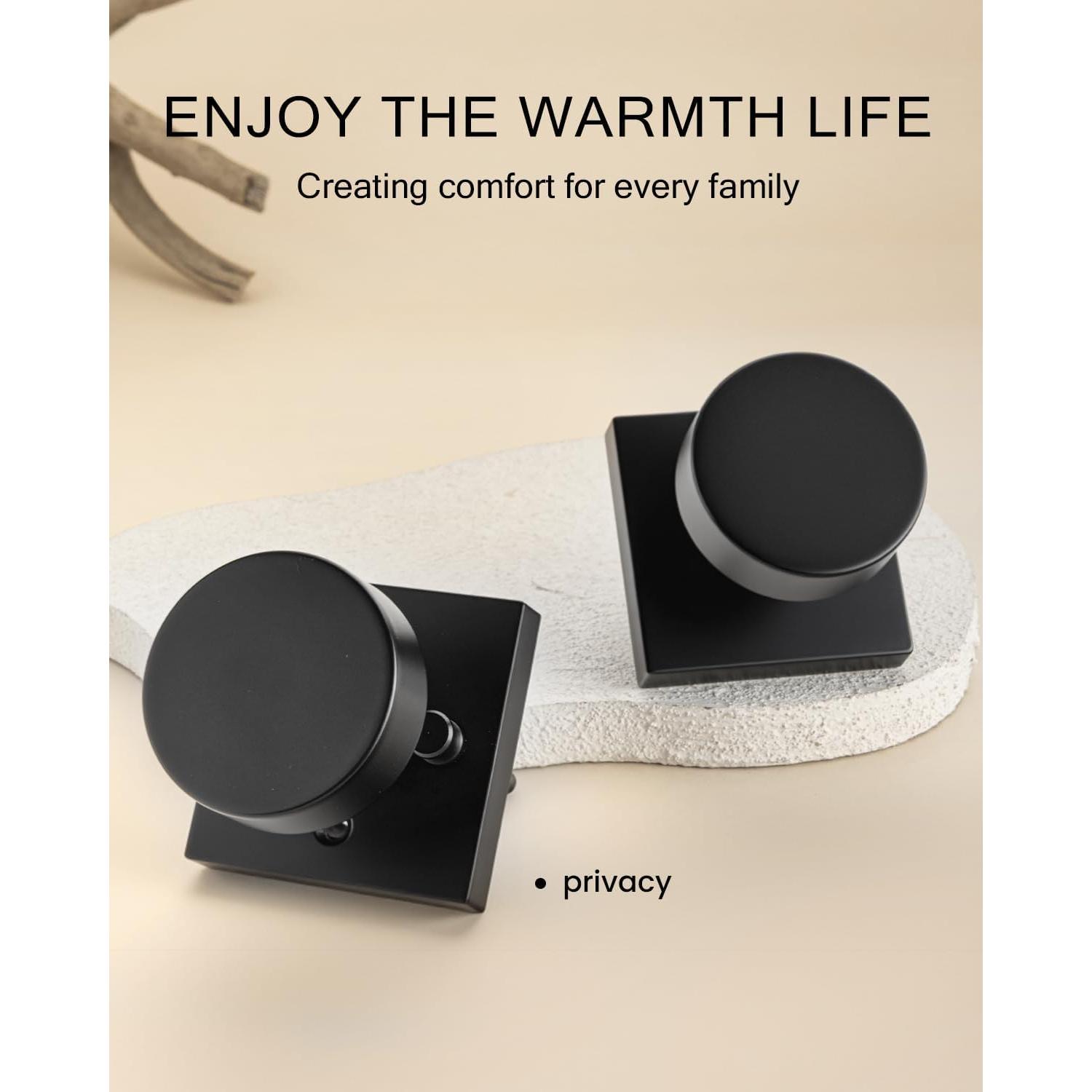 Perillas de Puerta Negras Mate Haidms - 6 Paquete Privacidad