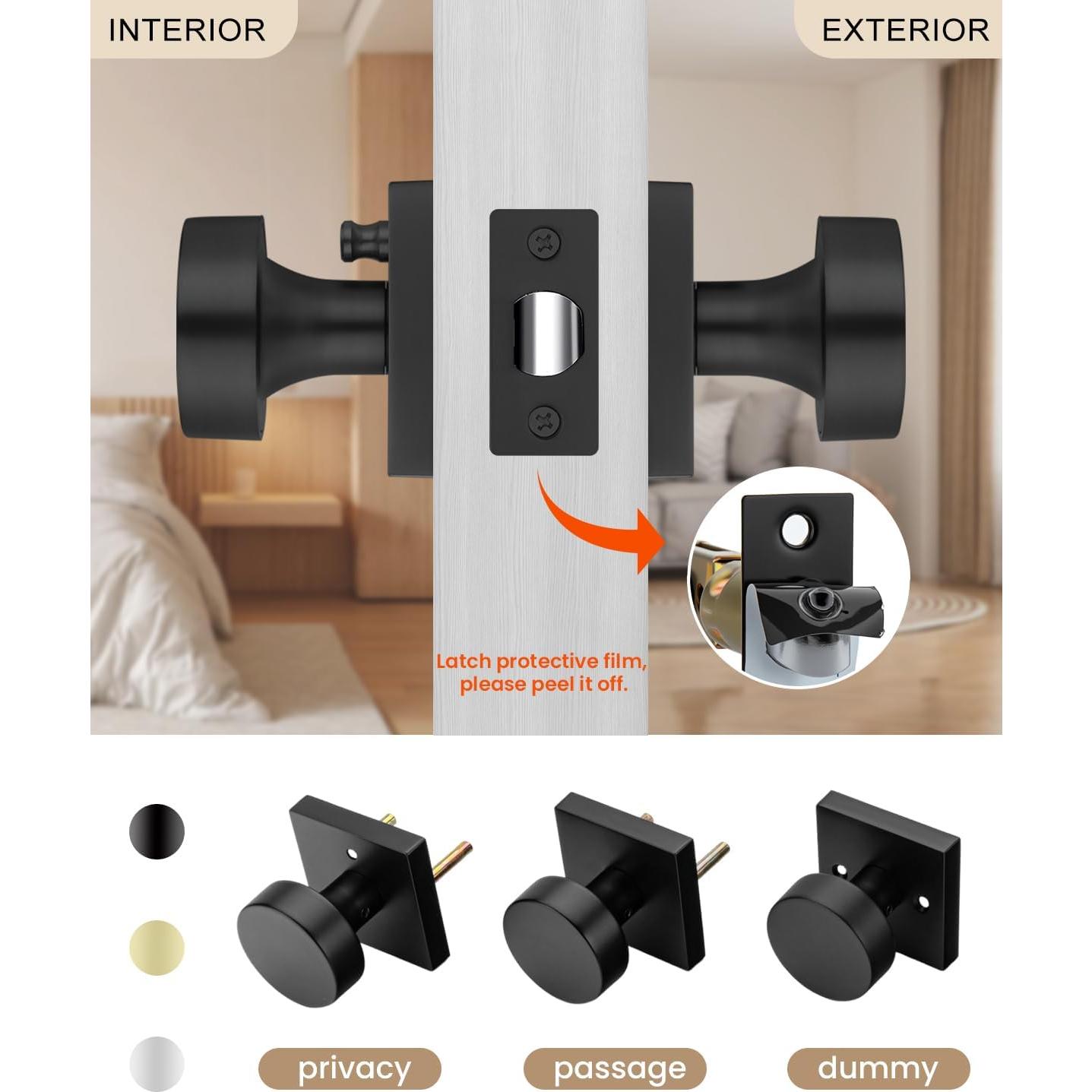 Perillas de Puerta Negras Mate Haidms - 6 Paquete Privacidad