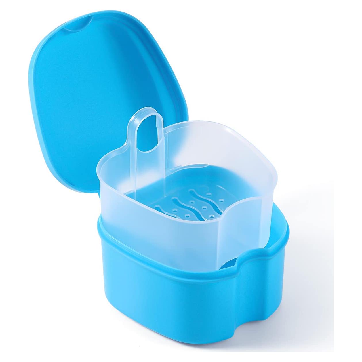 Estuche para Baño de Dentaduras JMU con Canasta Coladora Azul