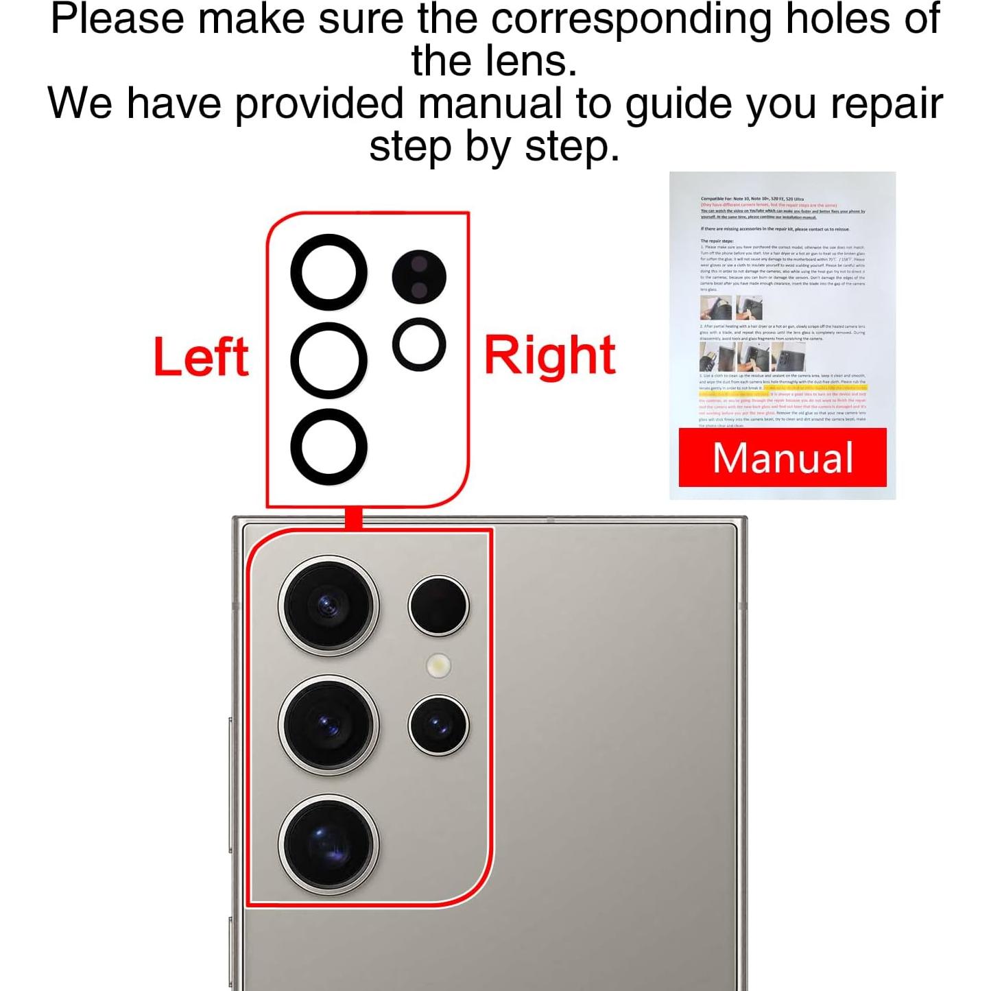 Reemplazo Cristal Lente Cámara Trasera ASDAWN Galaxy S24 Ultra