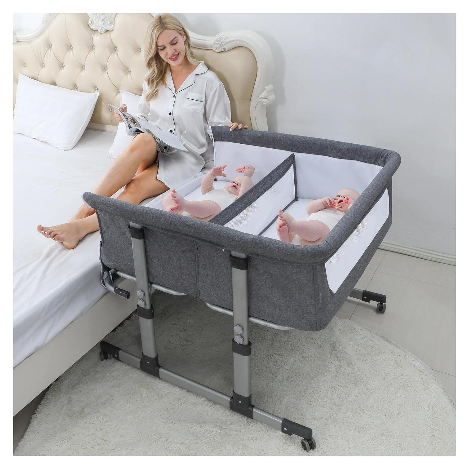 Cuna Gemela Ihoming Co-Sleeper Ajustable Gris 95x90 cm