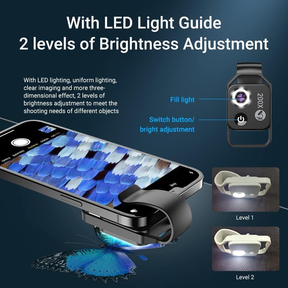Lente de Microscopio 200X Leshareselect con Luz LED para Smartphones