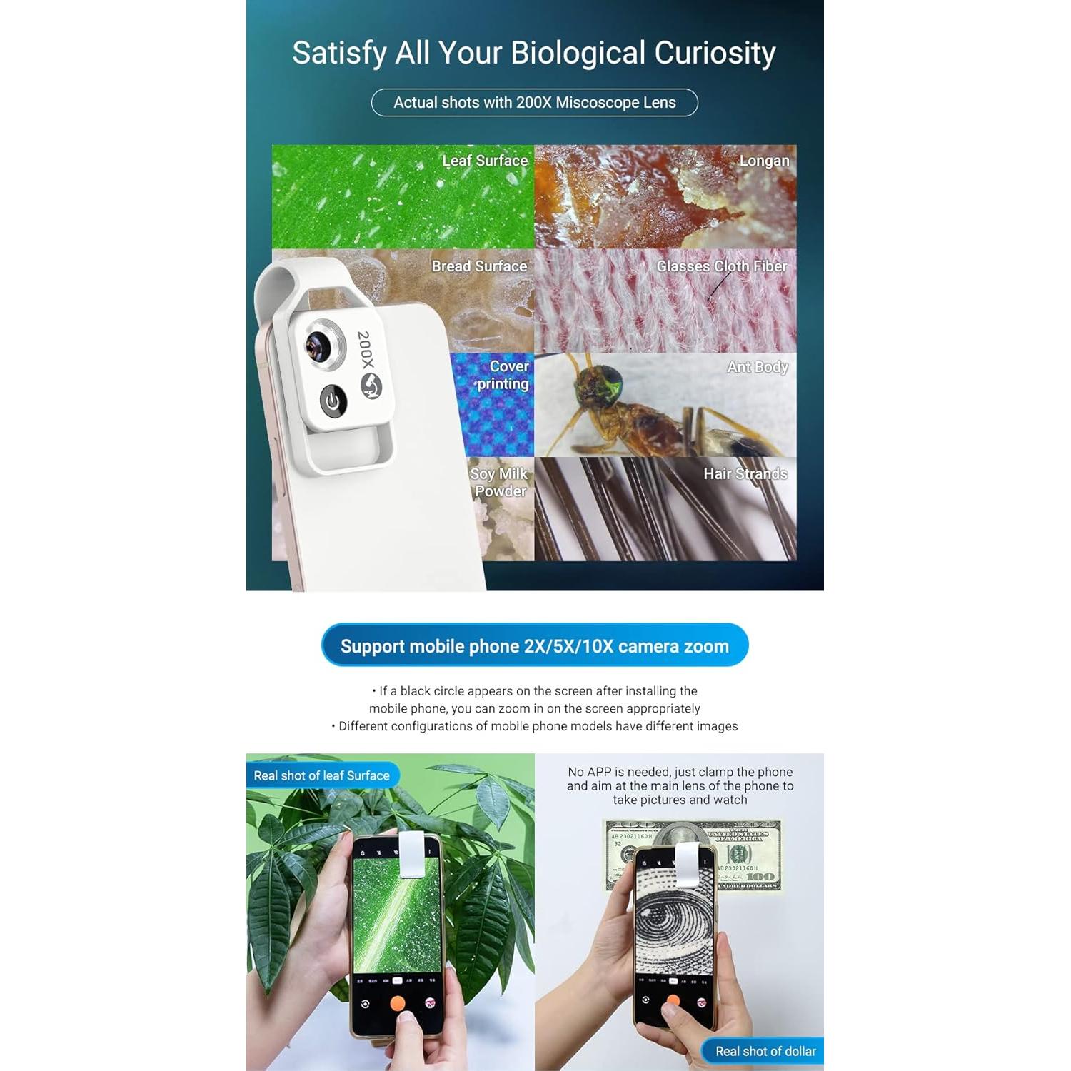 Lente de Microscopio 200X Leshareselect con Luz LED para Smartphones