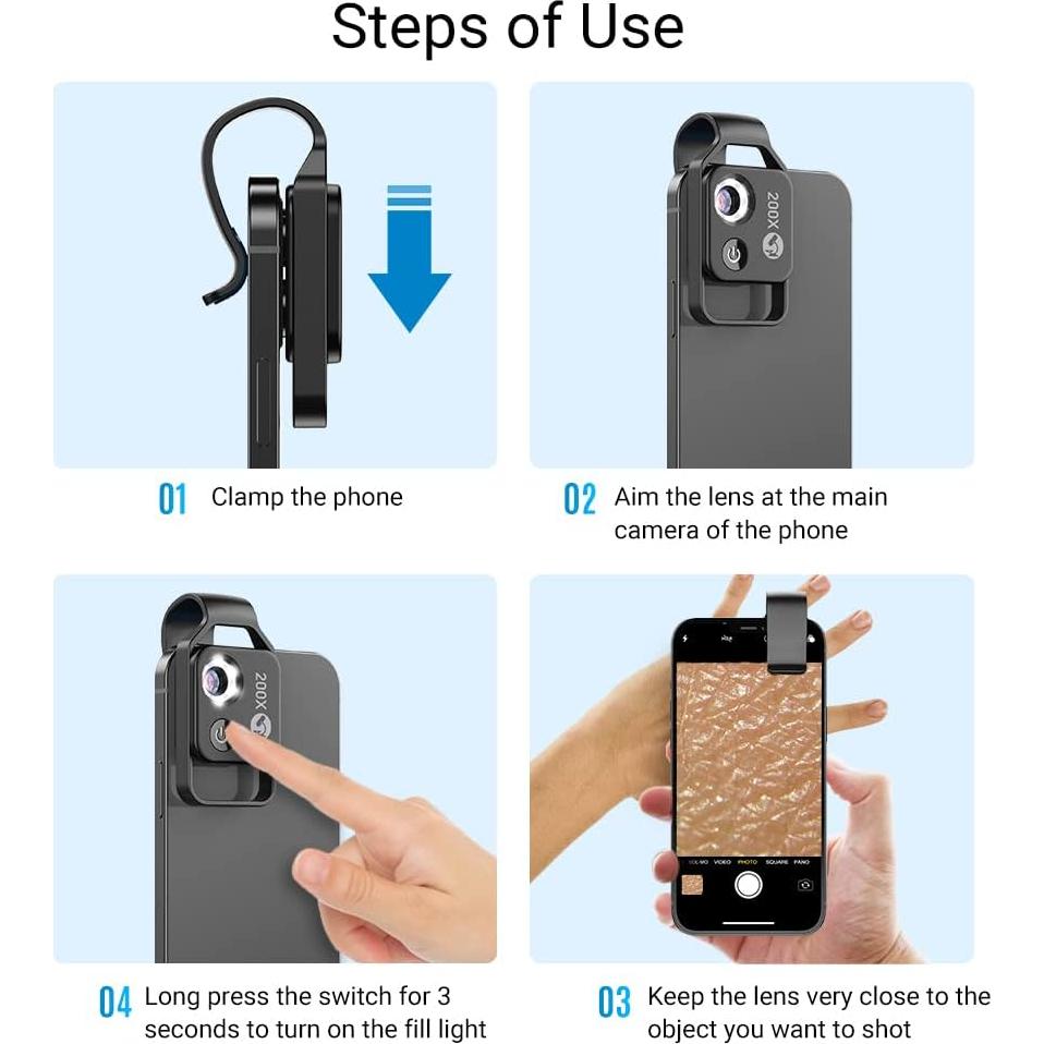 Lente de Microscopio 200X Leshareselect con Luz LED para Smartphones