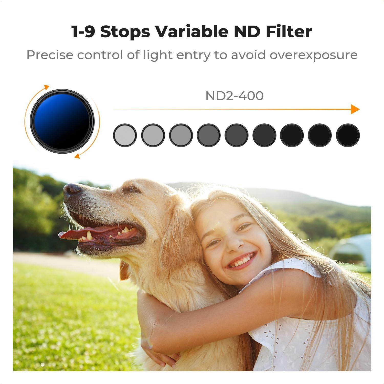 Filtro ND Variable 82mm K&F CONCEPT 2-400 y Difusión 1/4