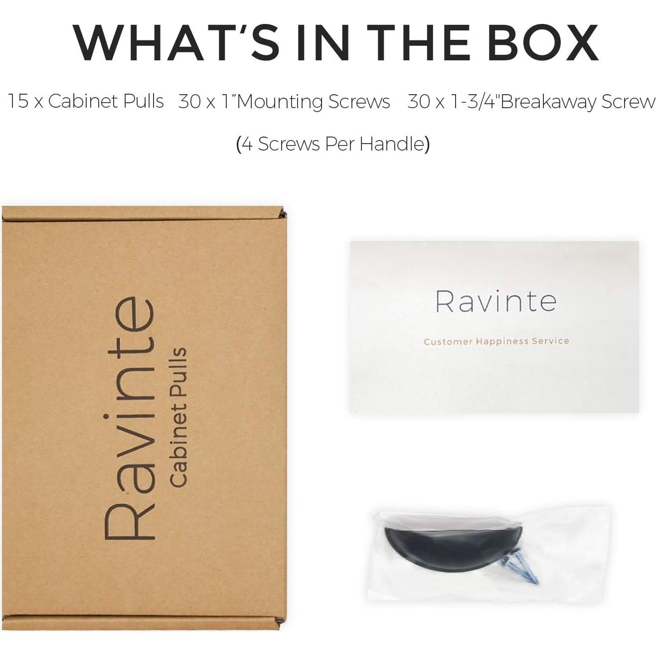 Ravinte 15 Pack 3" Drawer Pulls Flat Black Cabinet Cup Pulls Kitchen Hardware Cabinet Handles Drawer Handles Knobs 3 inch Hole Center