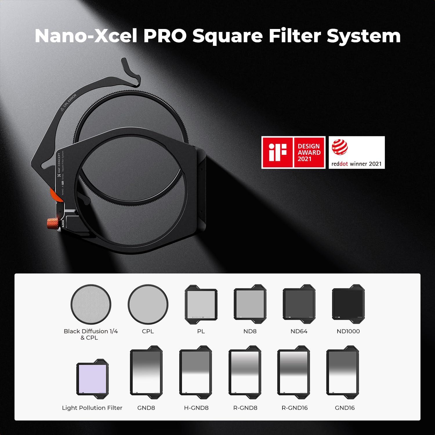 K&F CONCEPT X PRO Square Filter Holder System Kit (Filter Holder + 95mm Circular Polarizer + Square ND1000 Filter + ND8 + ND64 + 4 Filter Adapter Rings) for Camera Lens with36 Multi-Coated