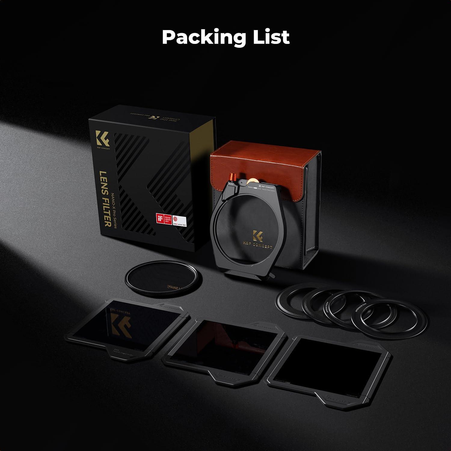 K&F CONCEPT X PRO Square Filter Holder System Kit (Filter Holder + 95mm Circular Polarizer + Square ND1000 Filter + ND8 + ND64 + 4 Filter Adapter Rings) for Camera Lens with36 Multi-Coated