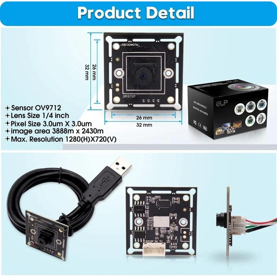 Cámara USB ELP HD 720P Mini con Lente M7 y Cable 1m