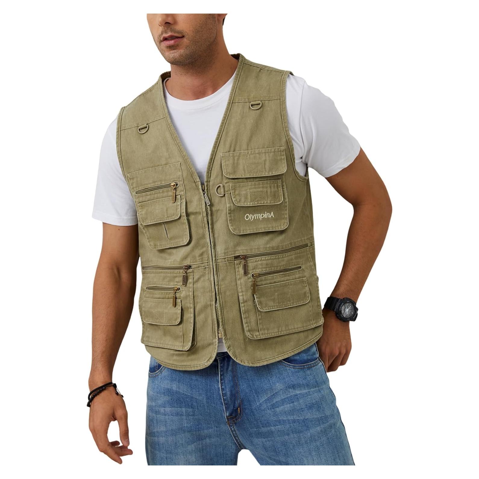 Chaleco de Pesca Gihuo para Hombres con 16 Bolsillos Beige