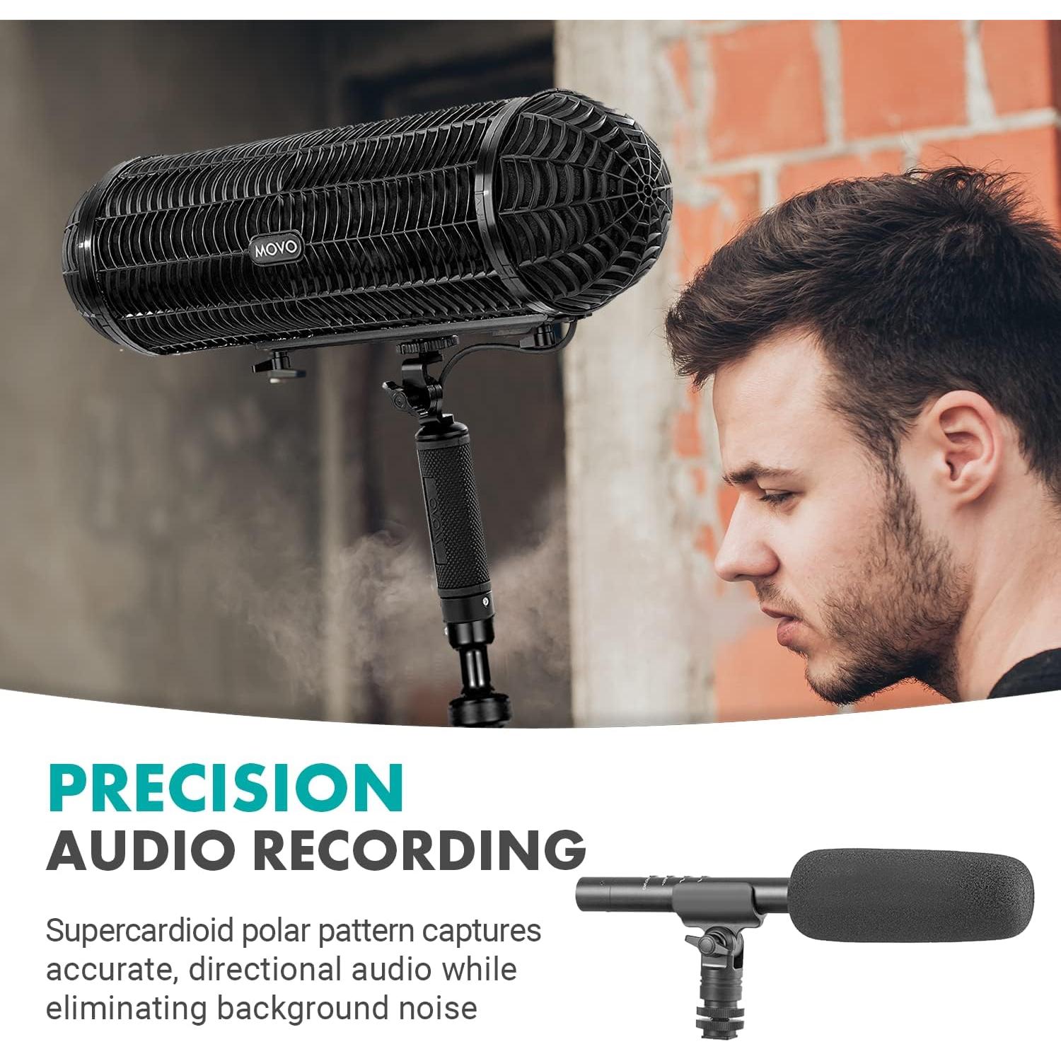 Micrófono Movo BWS1000 Shotgun con Blimp y Accesorios