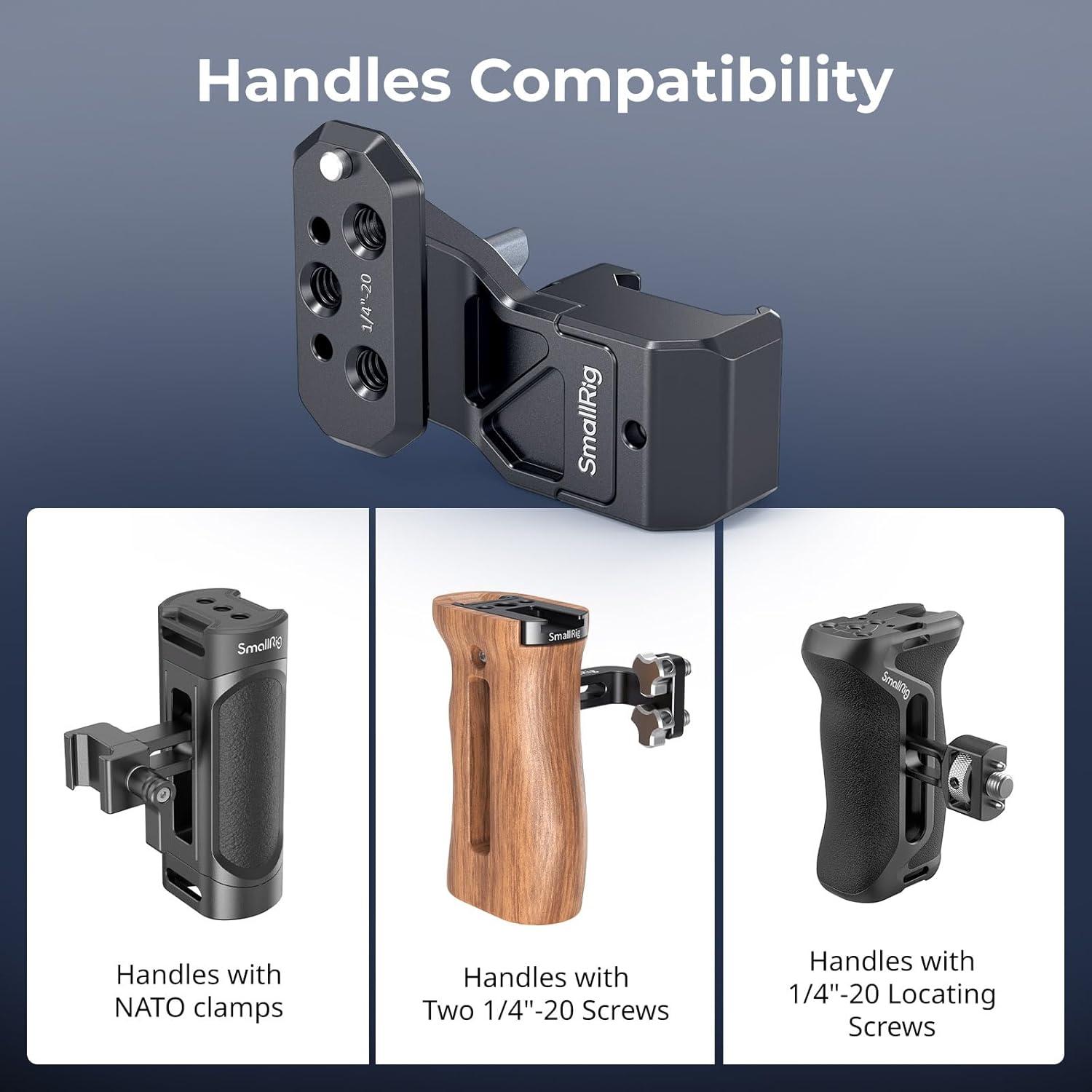 SmallRig Side Handle Extension Adapter Part with NATO Clamp, for NATO Rails, Cages with Built-in NATO Rails, Mounting Plates, with 1/4"-20 Threaded Holes and 1/4"-20 Locating Holes - 4458