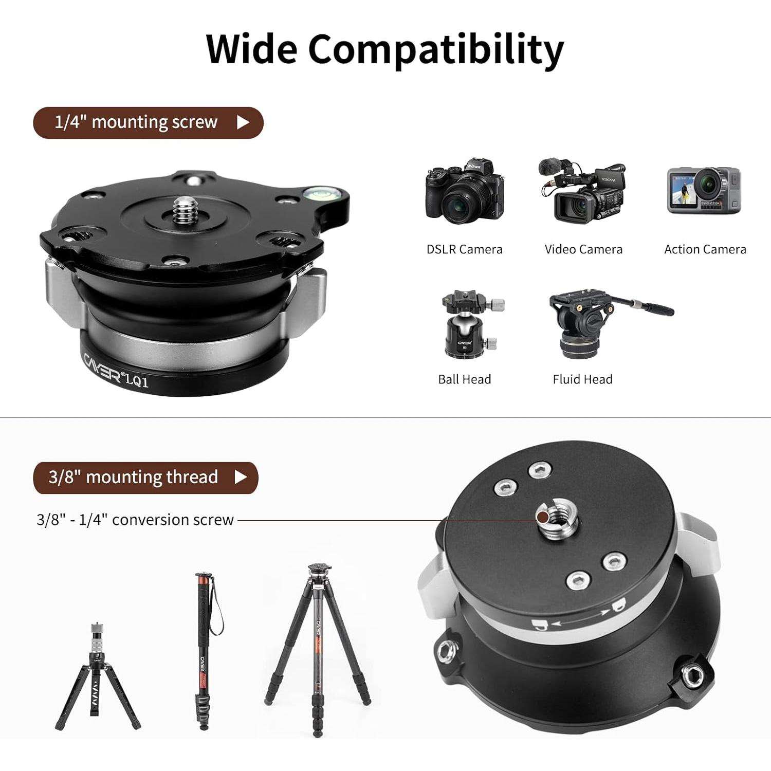 Cabezal de Nivelación de Trípode Cayer, Aluminio 55 mm, 6 kg