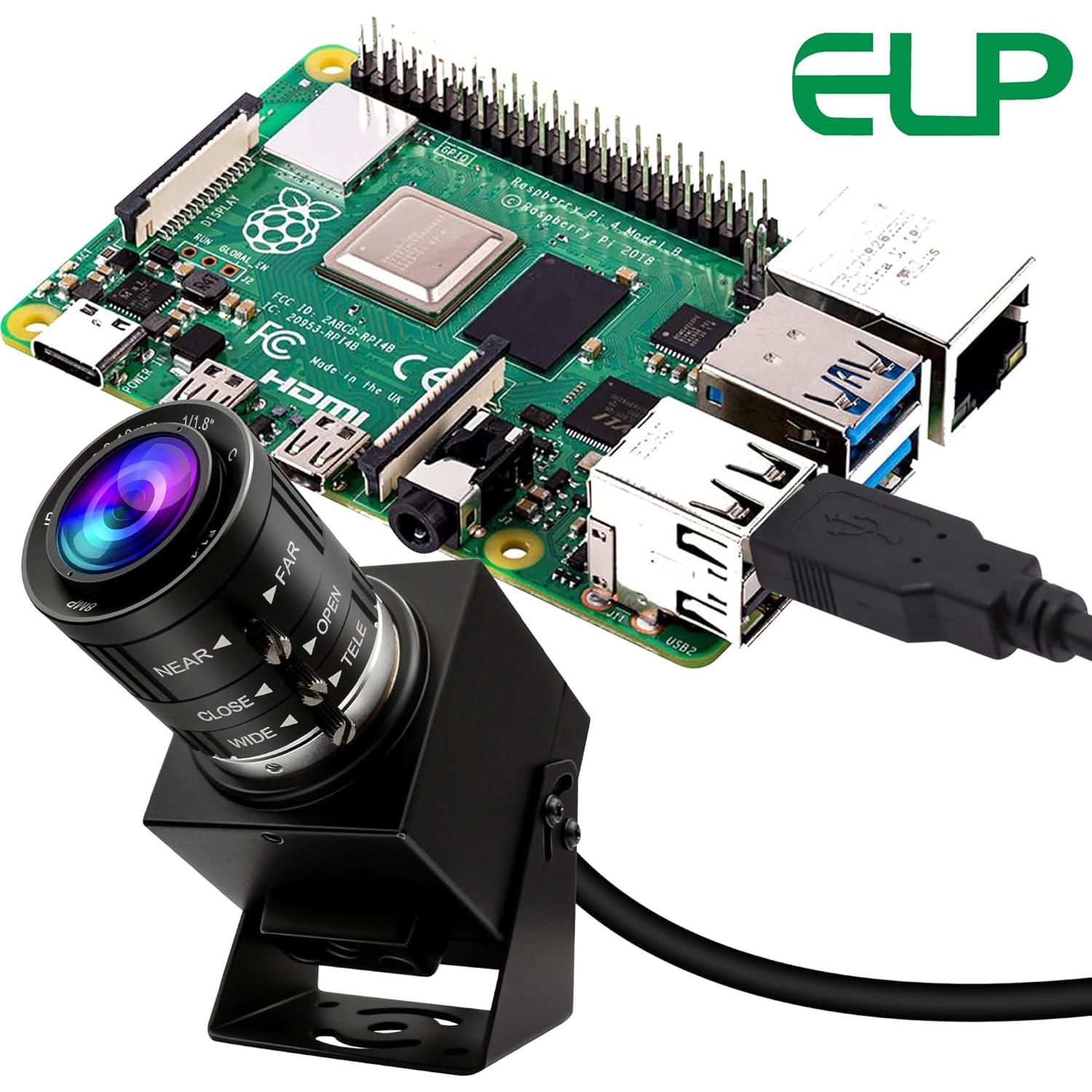 Cámara USB ELP 48MP con Zoom Manual 3X para PC y Raspberry Pi