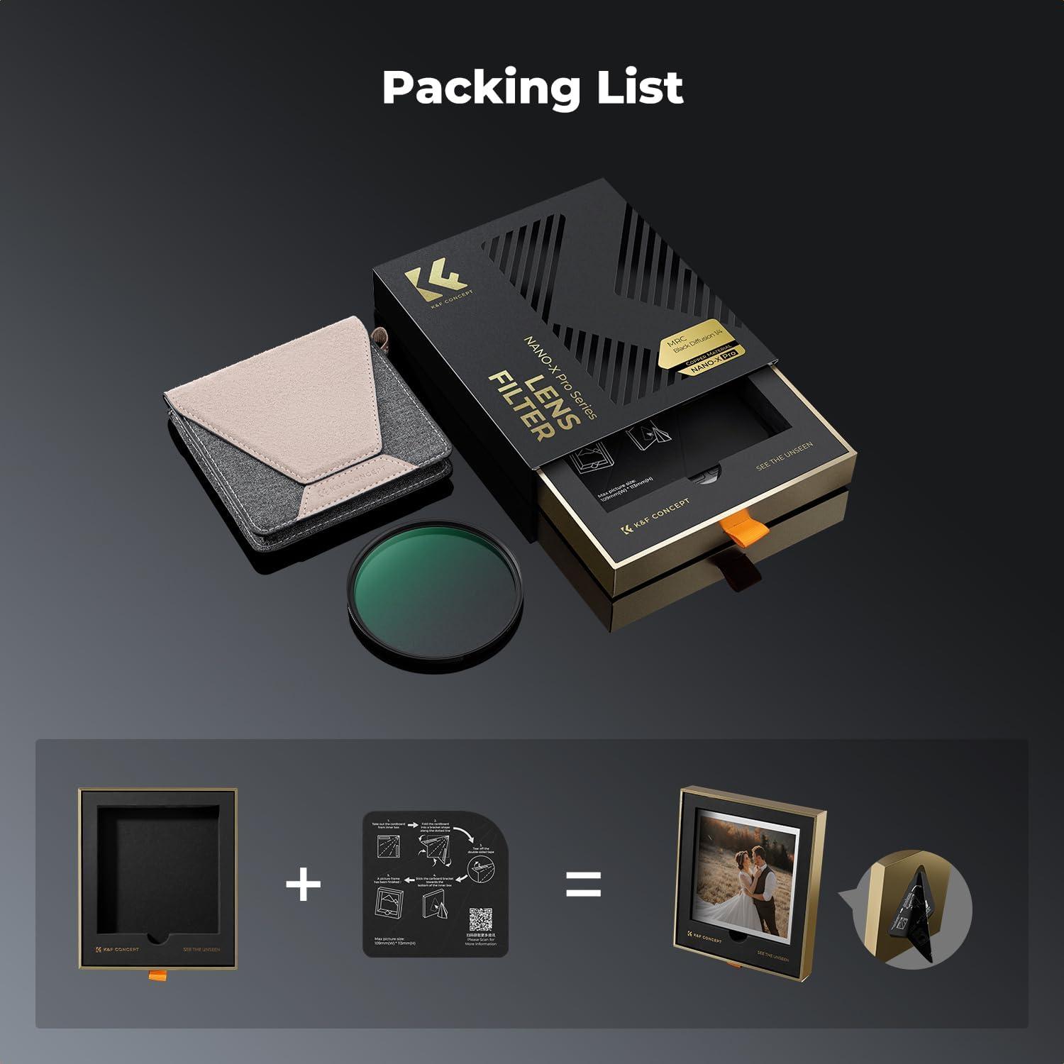 Filtro de Difusión Negra K&F CONCEPT 67mm 1/4 Efecto Cinemático