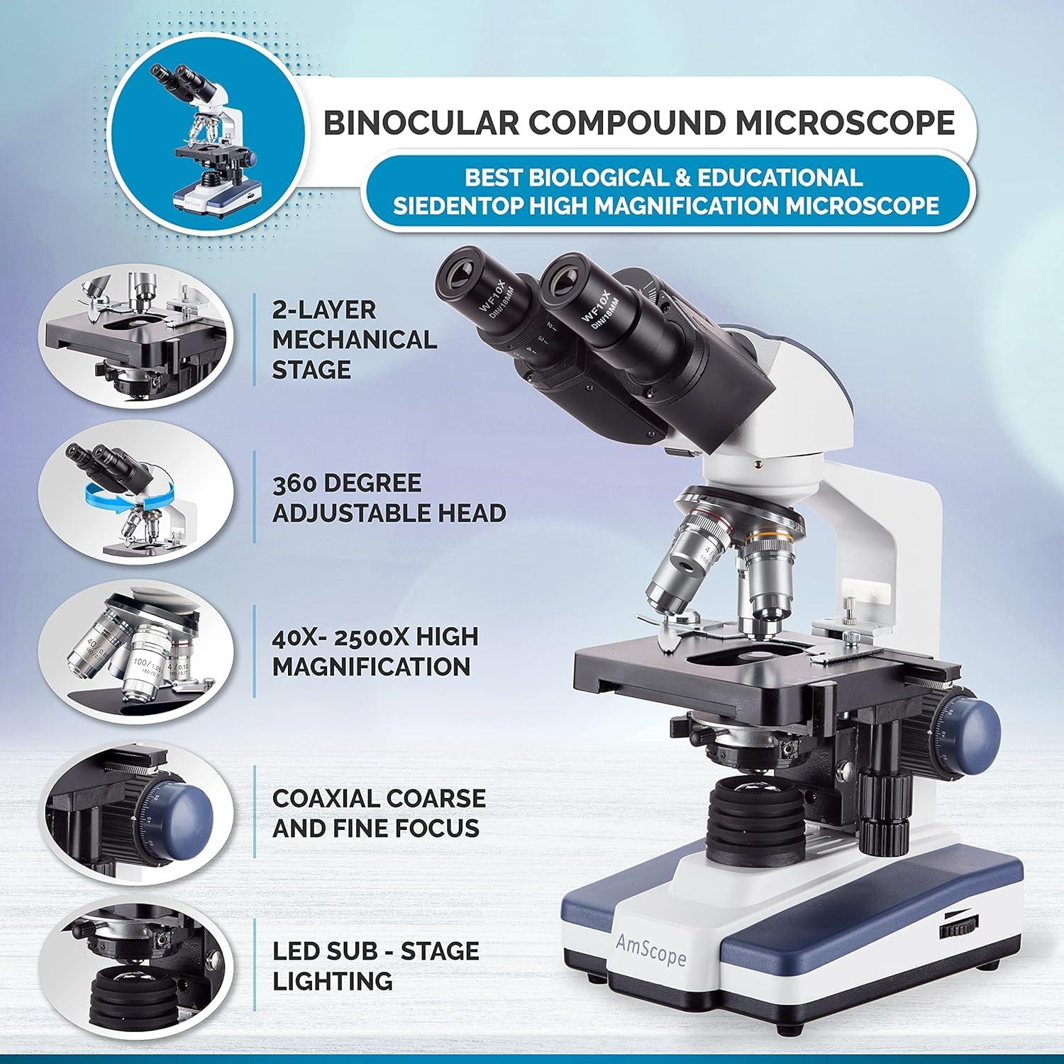 Microscopio Binocular AmScope B120 LED 40X-2500X 5MP