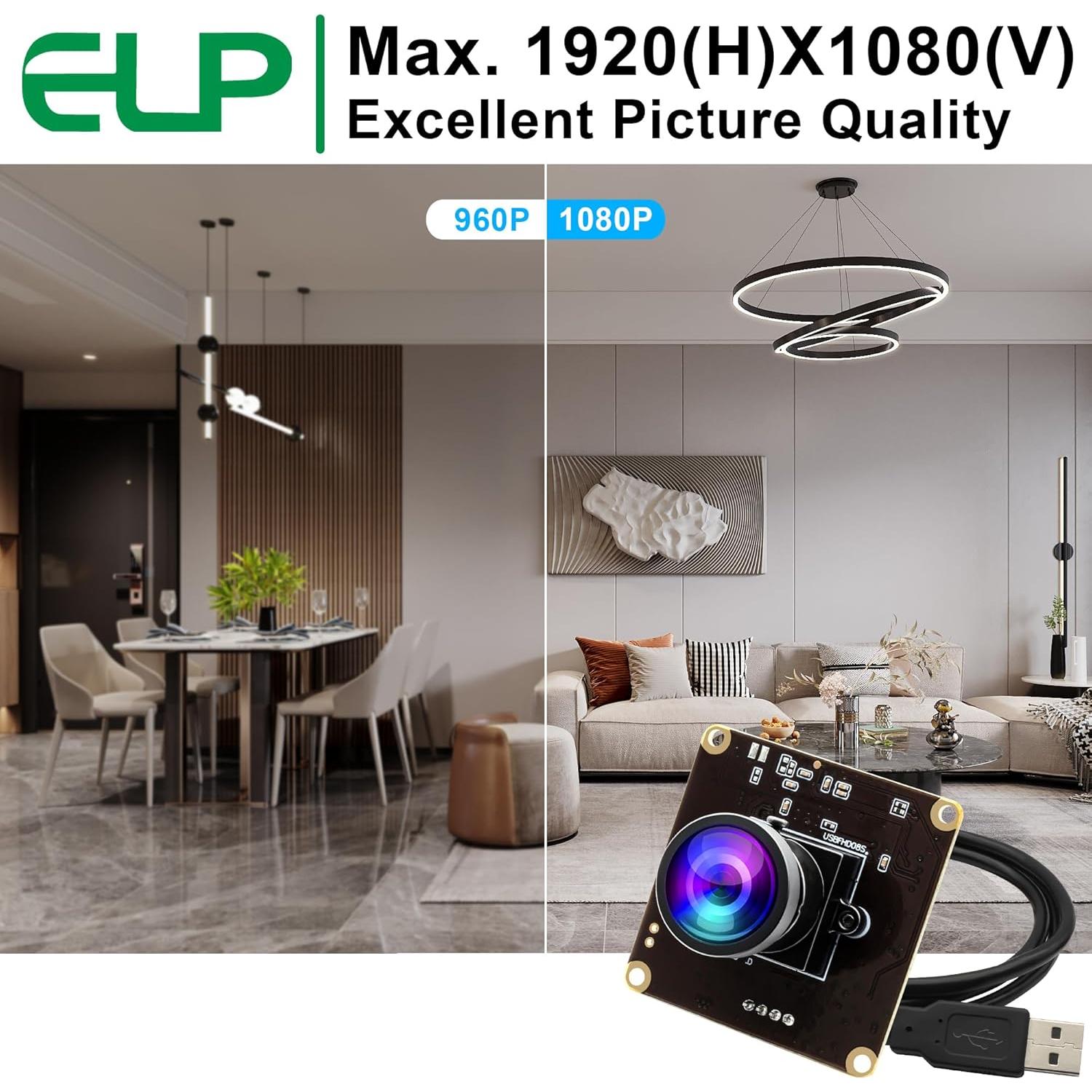 Cámara USB ELP 2MP Mini 1080P 60fps Ángulo Amplio 120°