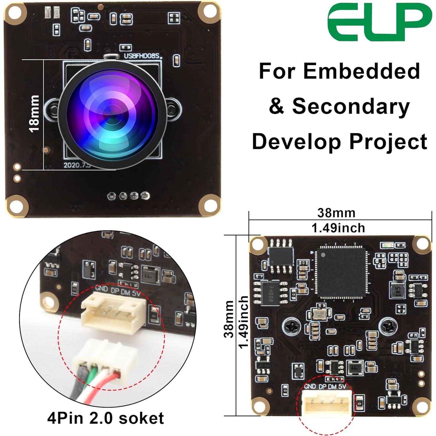 Cámara USB ELP 2MP Mini 1080P 60fps Ángulo Amplio 120°