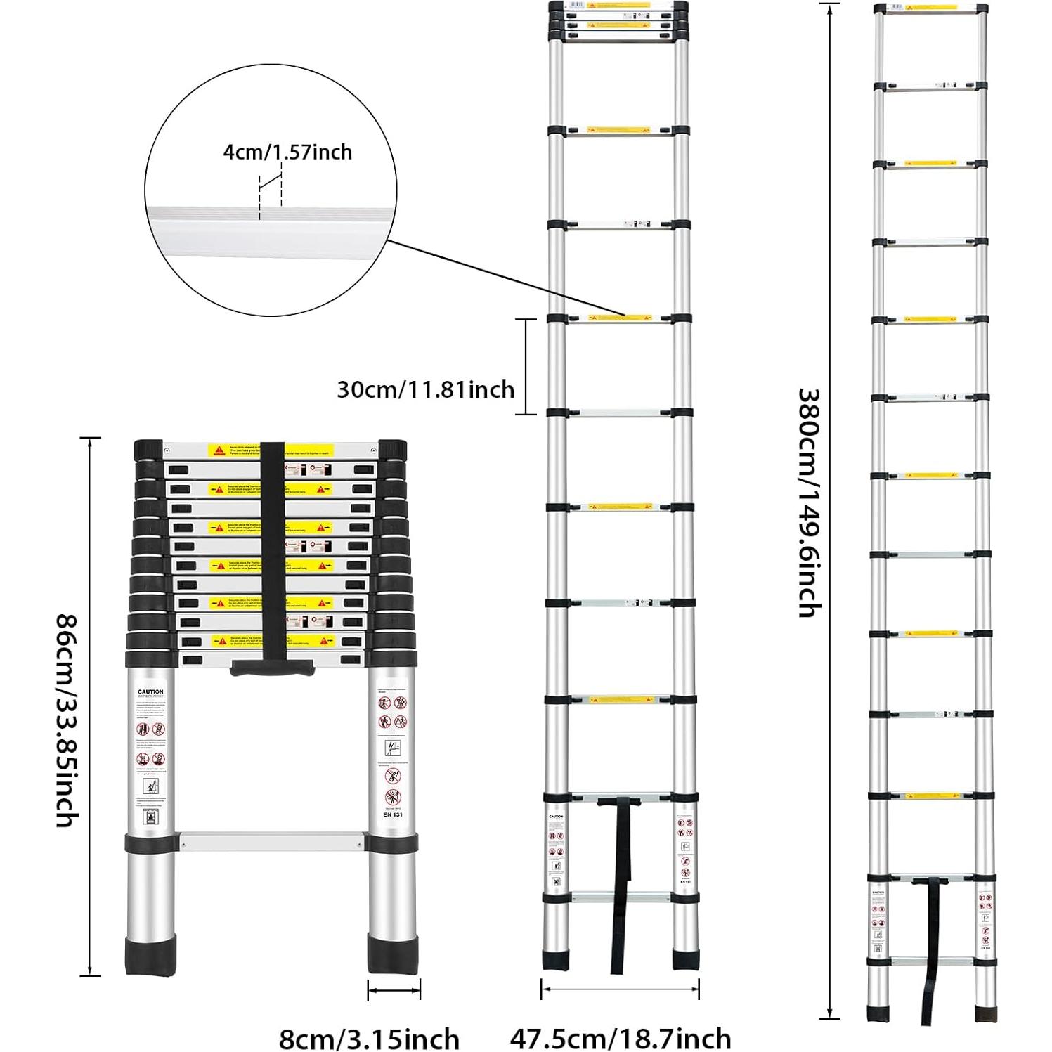 Escalera Telescópica de Aluminio YA MI 3.8M 150Kg Antideslizante