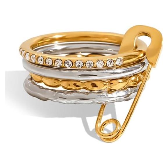 Set de 4 Anillos Apilables de Acero de Titanio con Cristales