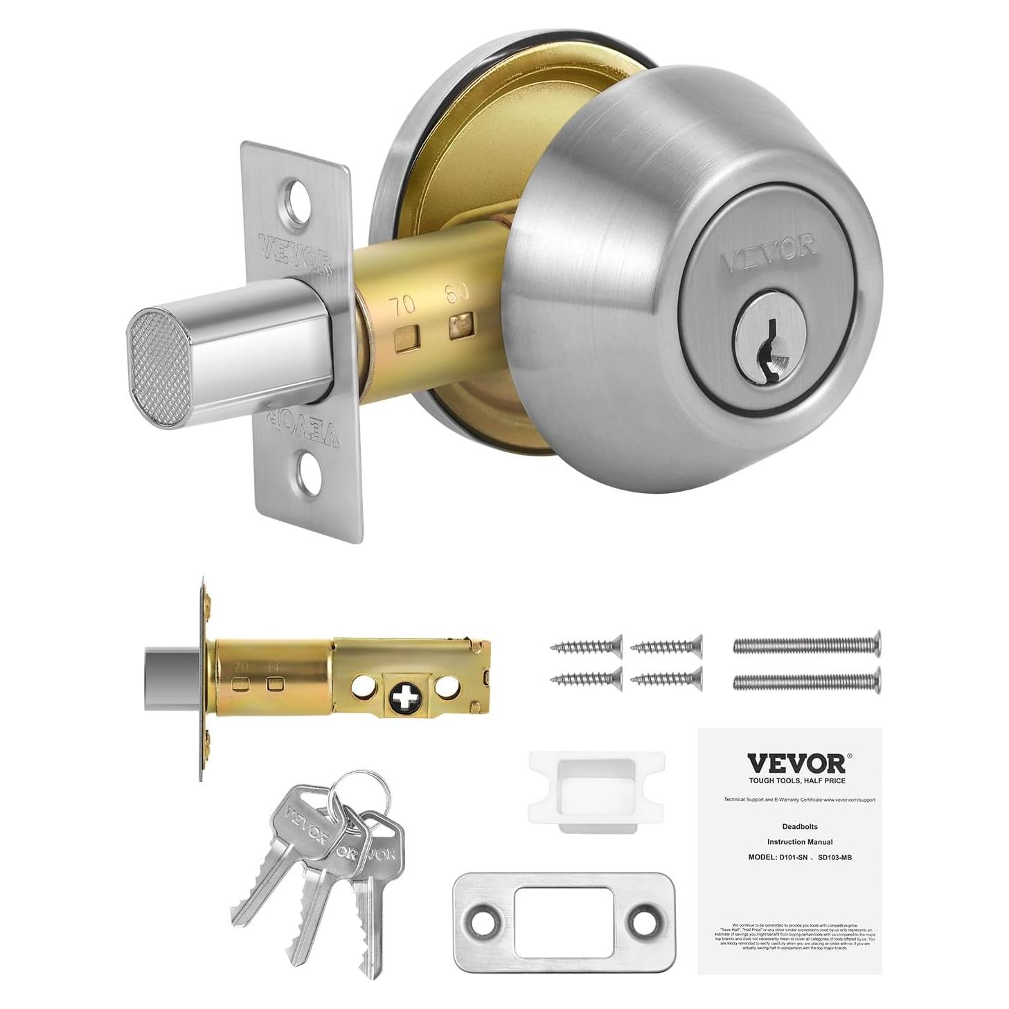 Cerradura de Pestillo VEVOR Cilindro Simple Metal 3 Llaves