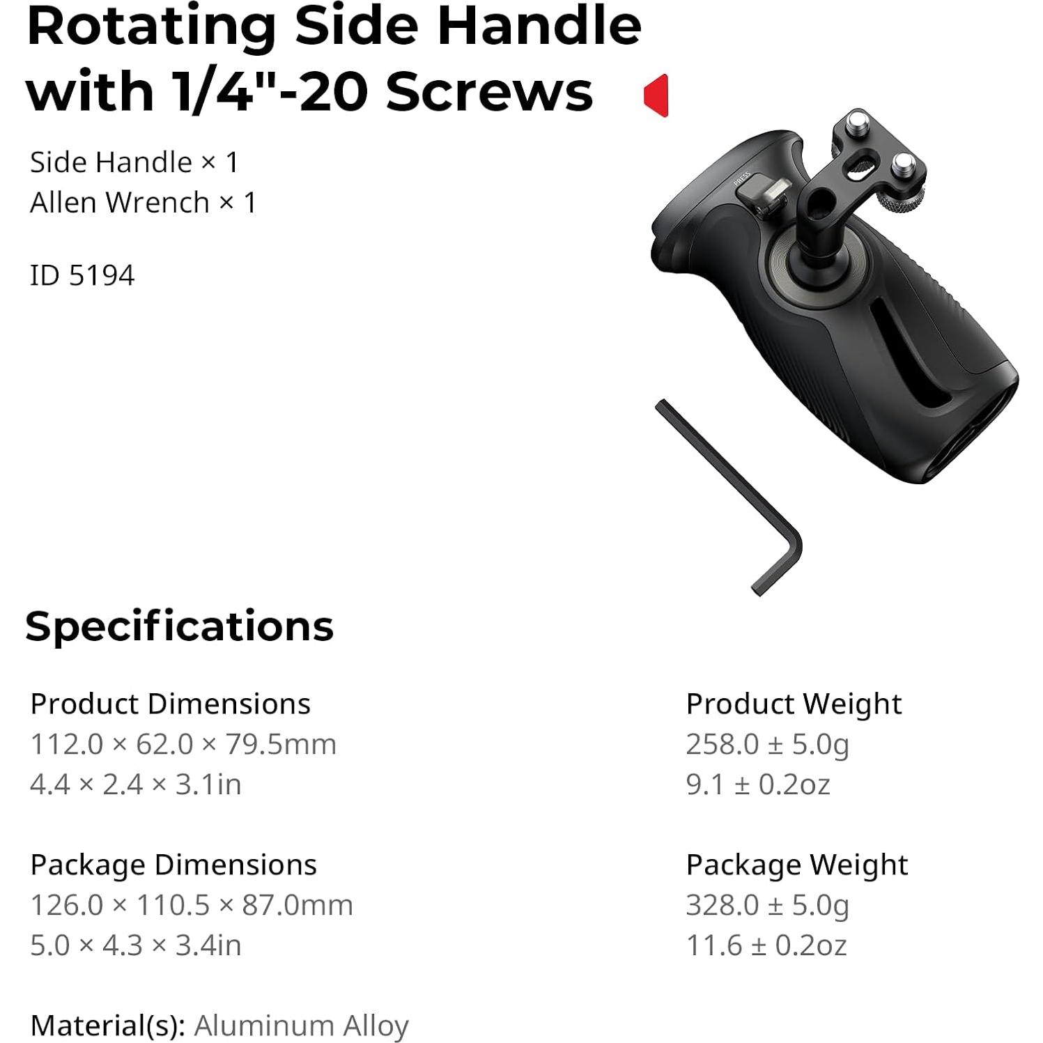 Mango Lateral Rotativo SmallRig 12731 con Silicona Antideslizante