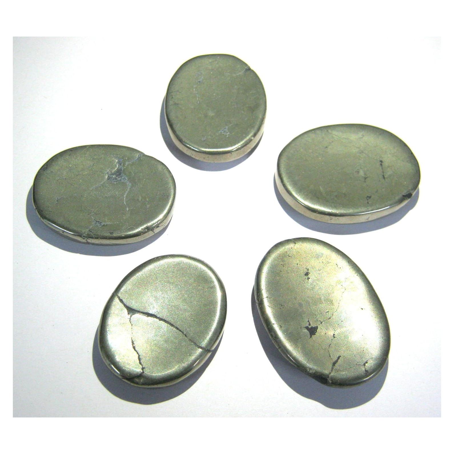 Lote de 5 Piedras de Pulgar de Pirita Dorada - Cristales Sanadores
